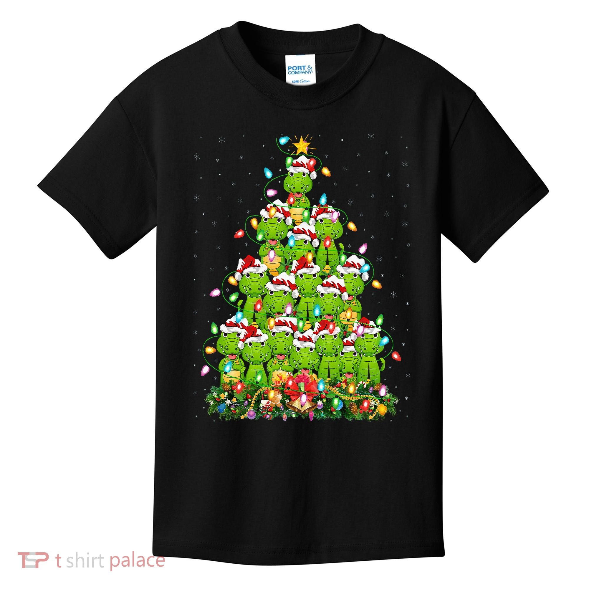 Alligator Xmas Tree Lighting Santa Alligator Christmas Kids T-Shirt
