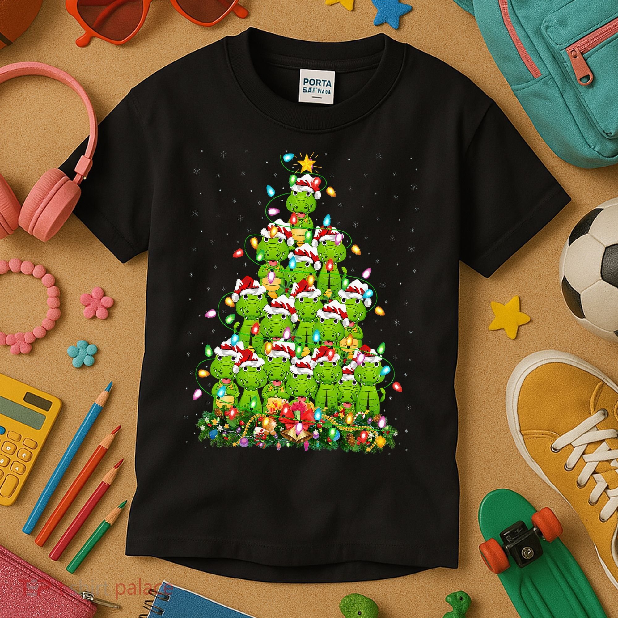 Alligator Xmas Tree Lighting Santa Alligator Christmas Kids T-Shirt