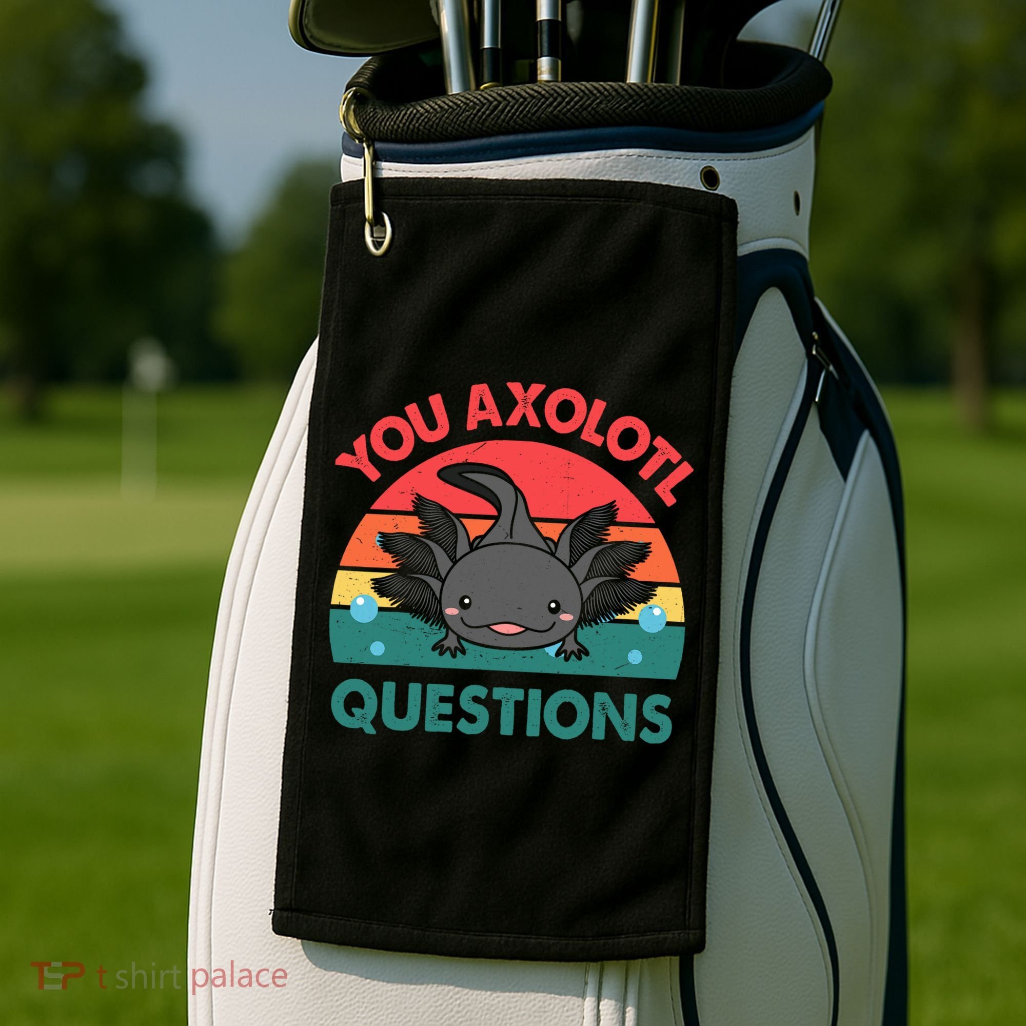 Axolotl- You Axolotl Questions Cute Axolotl Retro Golf Towel
