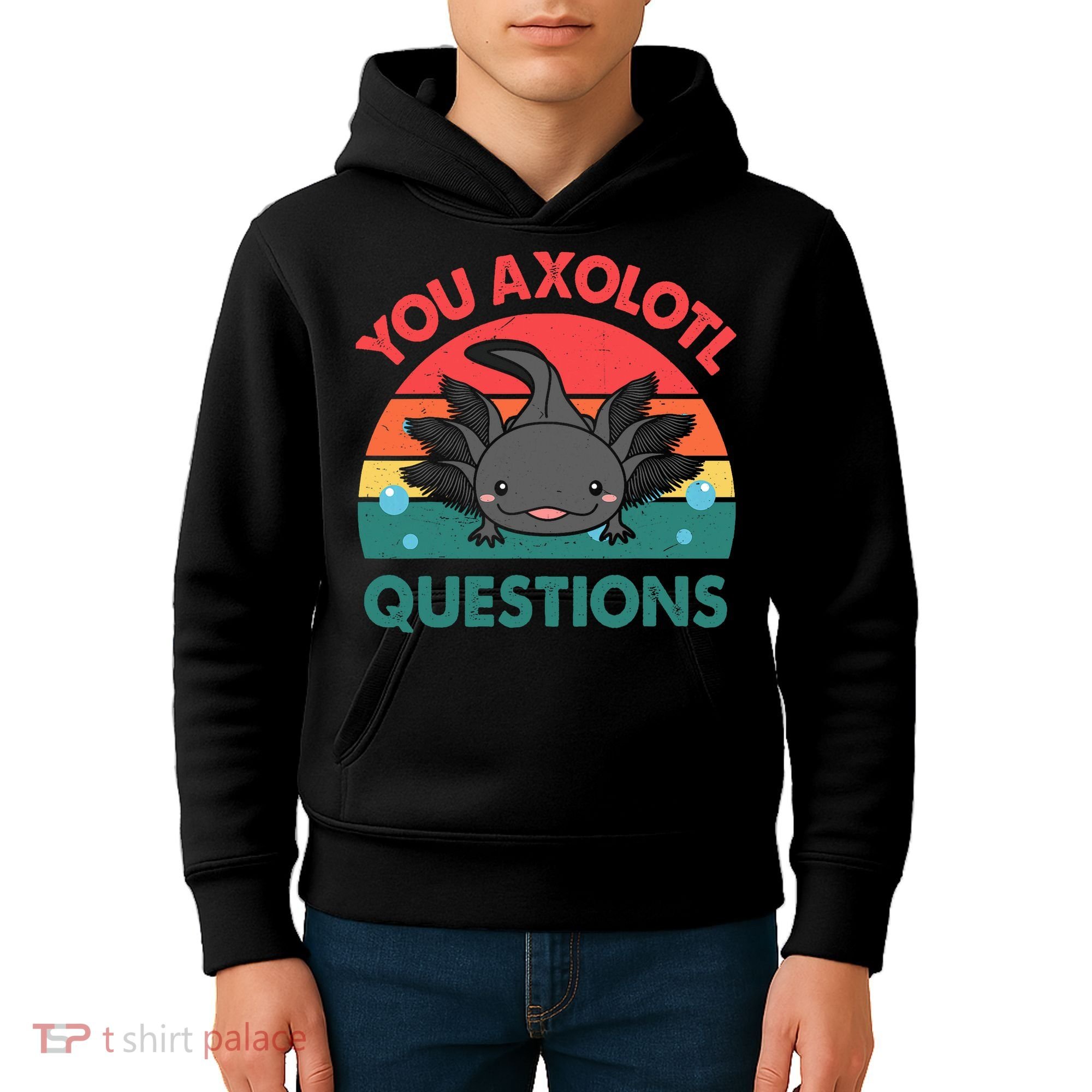 Axolotl- You Axolotl Questions Cute Axolotl Retro Kids Hoodie
