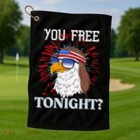 Are You Free Tonight 4th Of July Retro American Bald Eagle Gift Golf Towel thumb 1