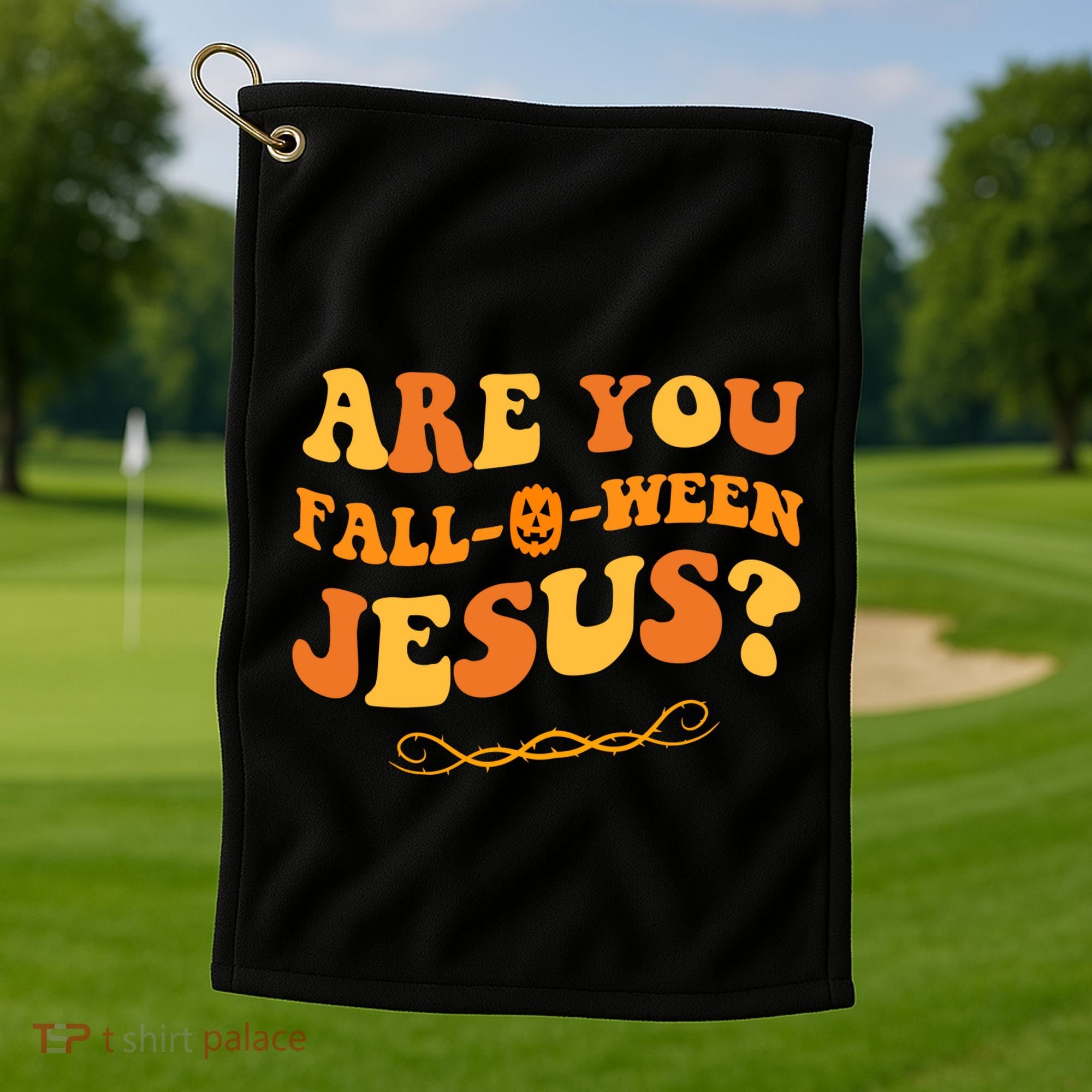 Are You Falloween Jesus? Cute Funny Halloween Fall Golf Towel