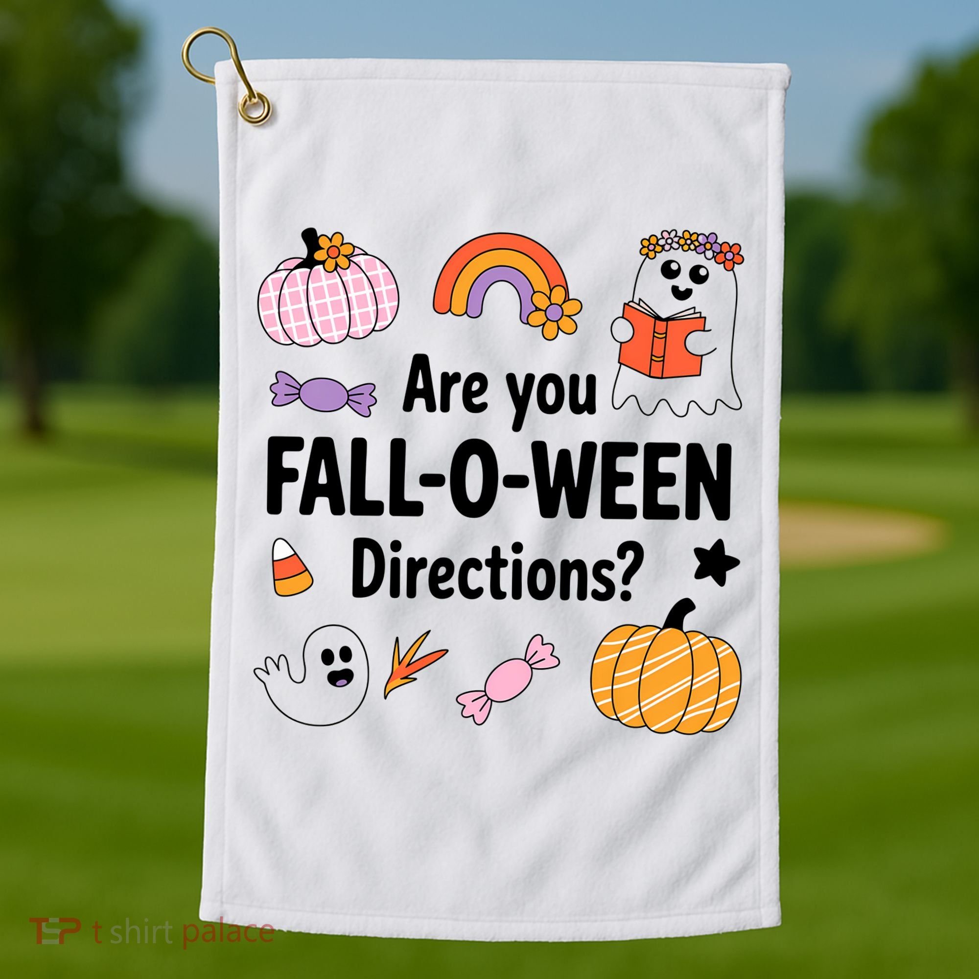Are You Fall O Ween Directions Teacher Halloween Ghost Golf Towel