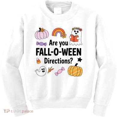 Are You Fall O Ween Directions Teacher Halloween Ghost Kids Sweatshirt