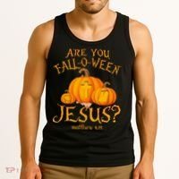 Are You Fall O Ween Jesus Christian Halloween Pumpkin Tank Top thumb 3