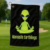 Alien Yoga Meditation Namaste Gift Golf Towel thumb 1