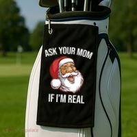 Ask Your Mom If I'm Real Funny Santa Golf Towel thumb 2