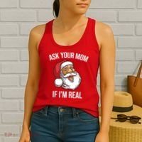 Ask Your Mom If I'm Real Funny Santa Women's Tank Top thumb 2