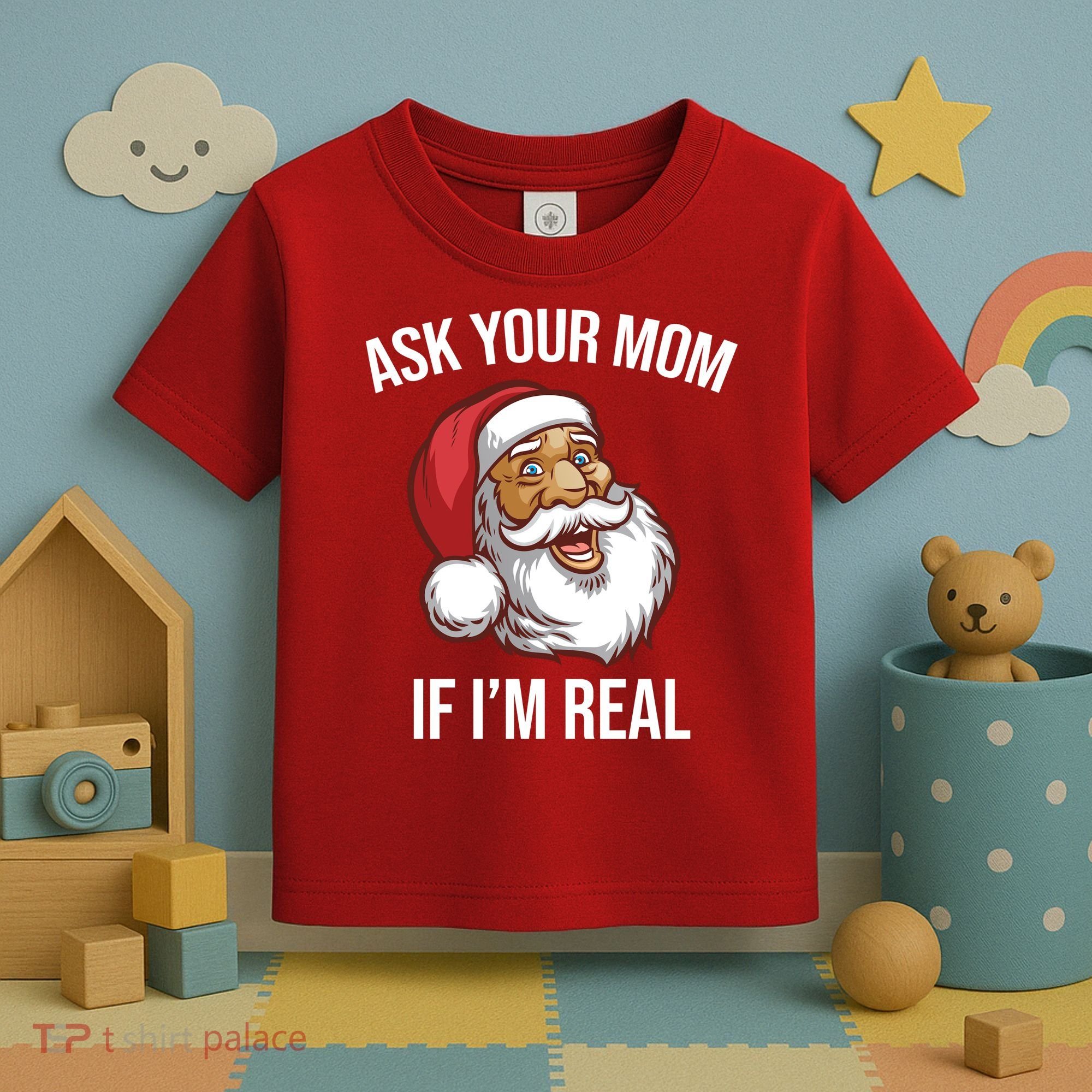 Ask Your Mom If I'm Real Funny Santa Toddler T-Shirt
