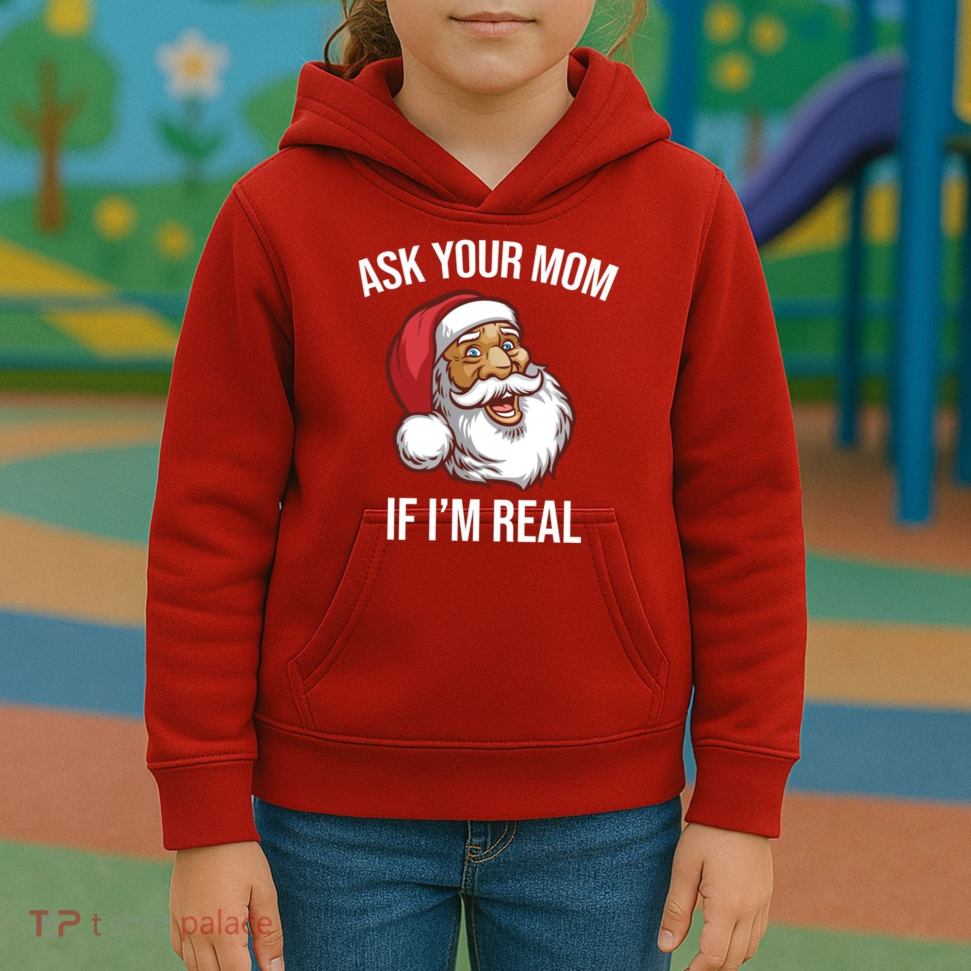 Ask Your Mom If I'm Real Funny Santa Kids Hoodie