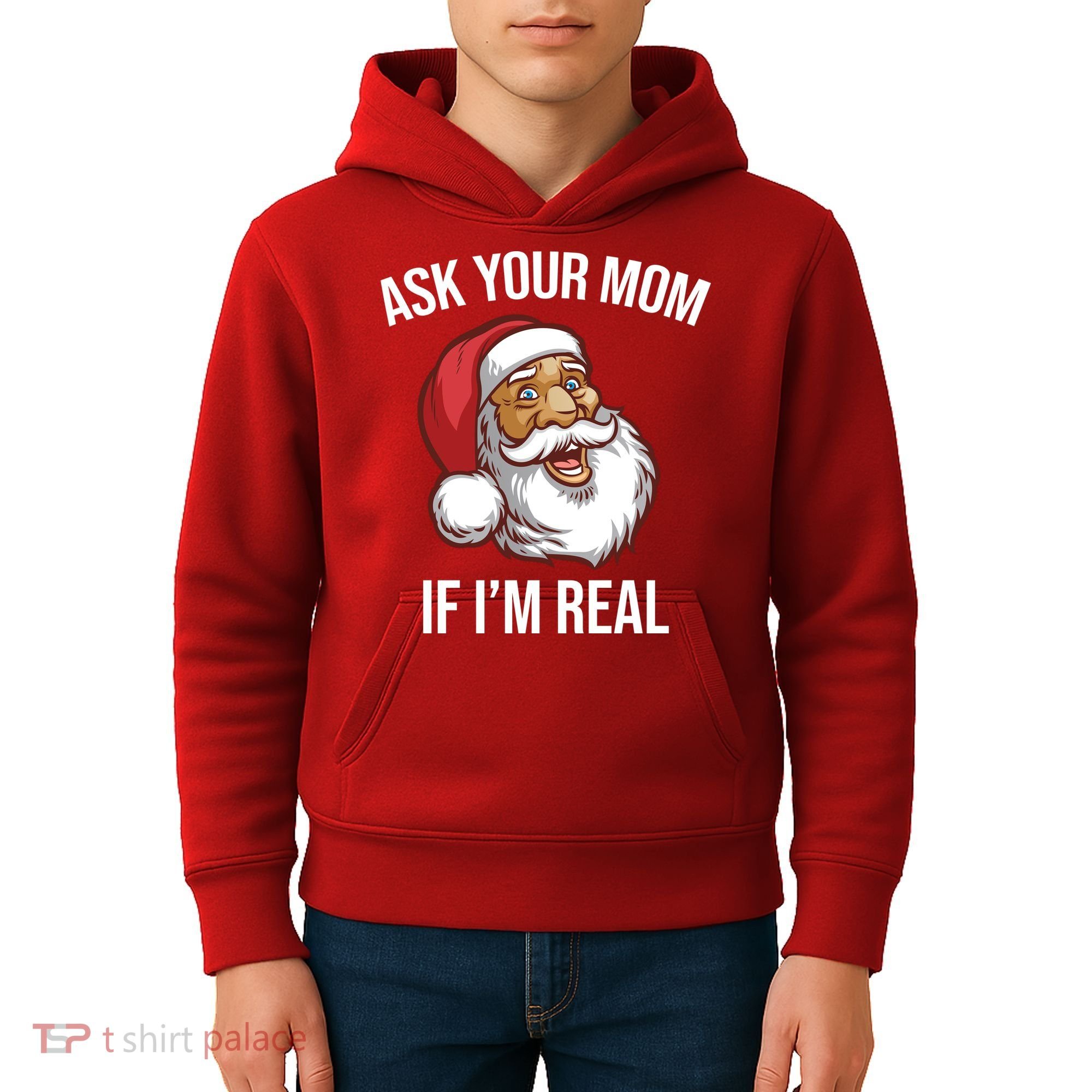 Ask Your Mom If I'm Real Funny Santa Kids Hoodie