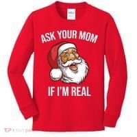 Ask Your Mom If I'm Real Funny Santa Kids Long Sleeve Shirt thumb 0