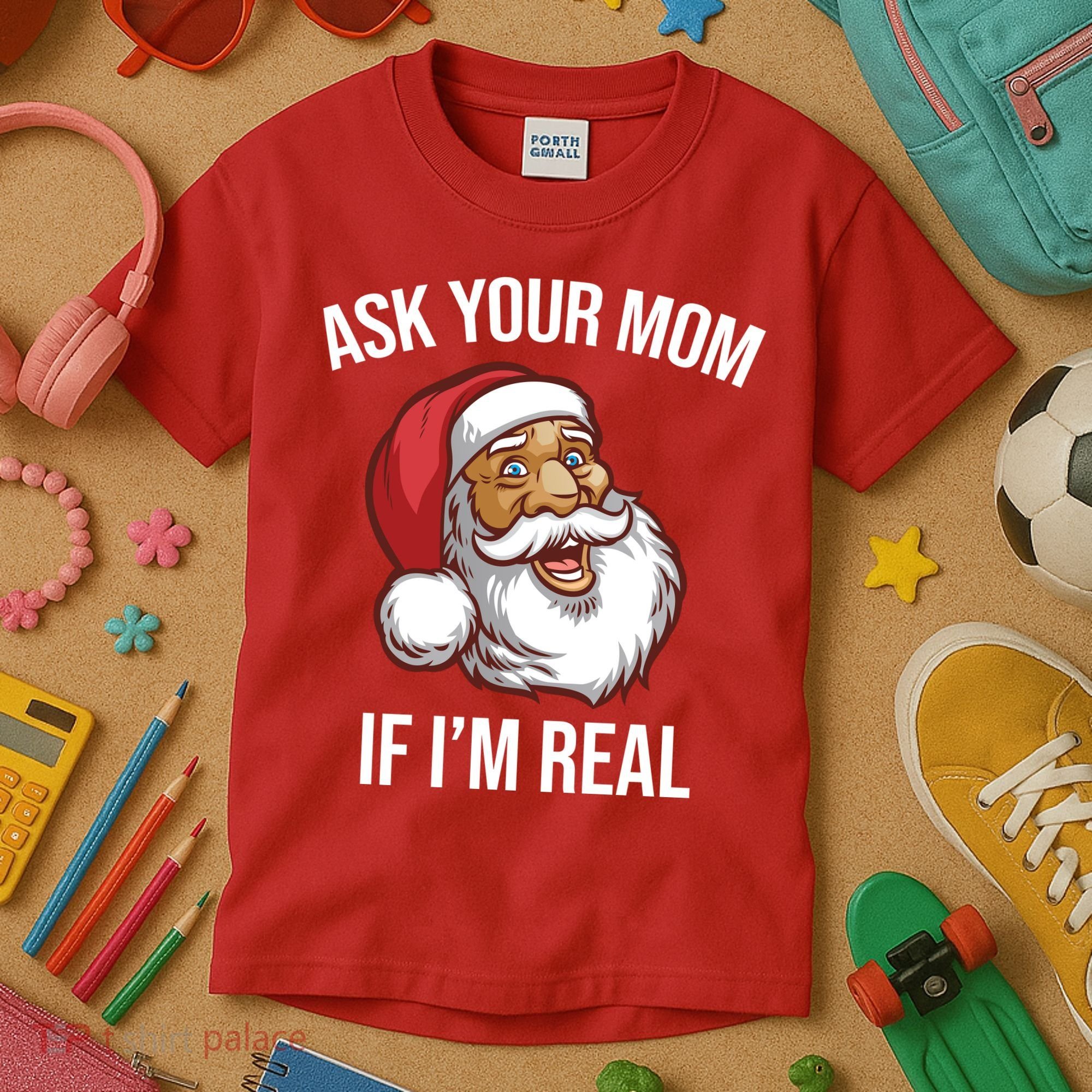 Ask Your Mom If I'm Real Funny Santa Kids T-Shirt