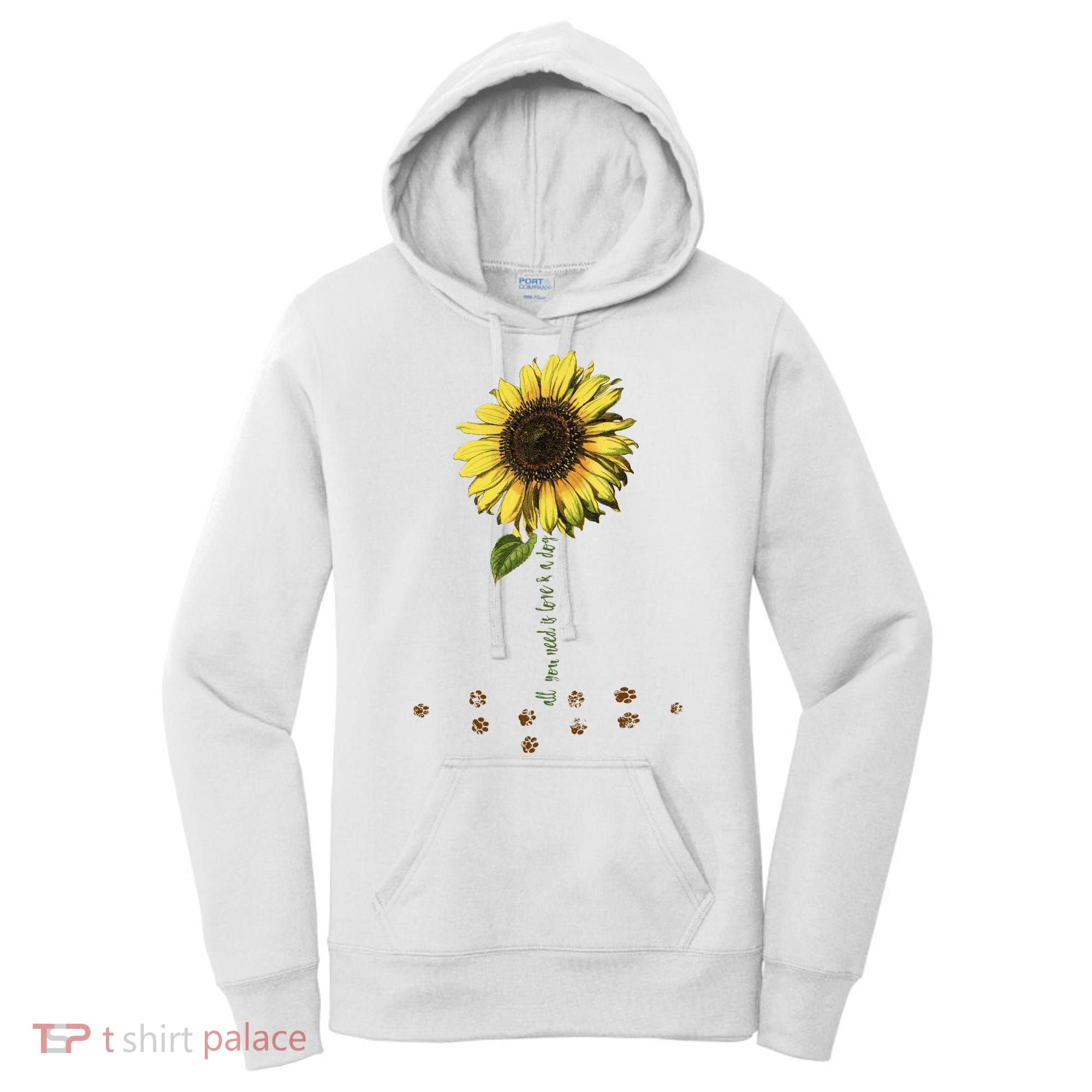 All You Need Is A Dog And Love Sunflower Paw Prints Gift Women's Hoodie