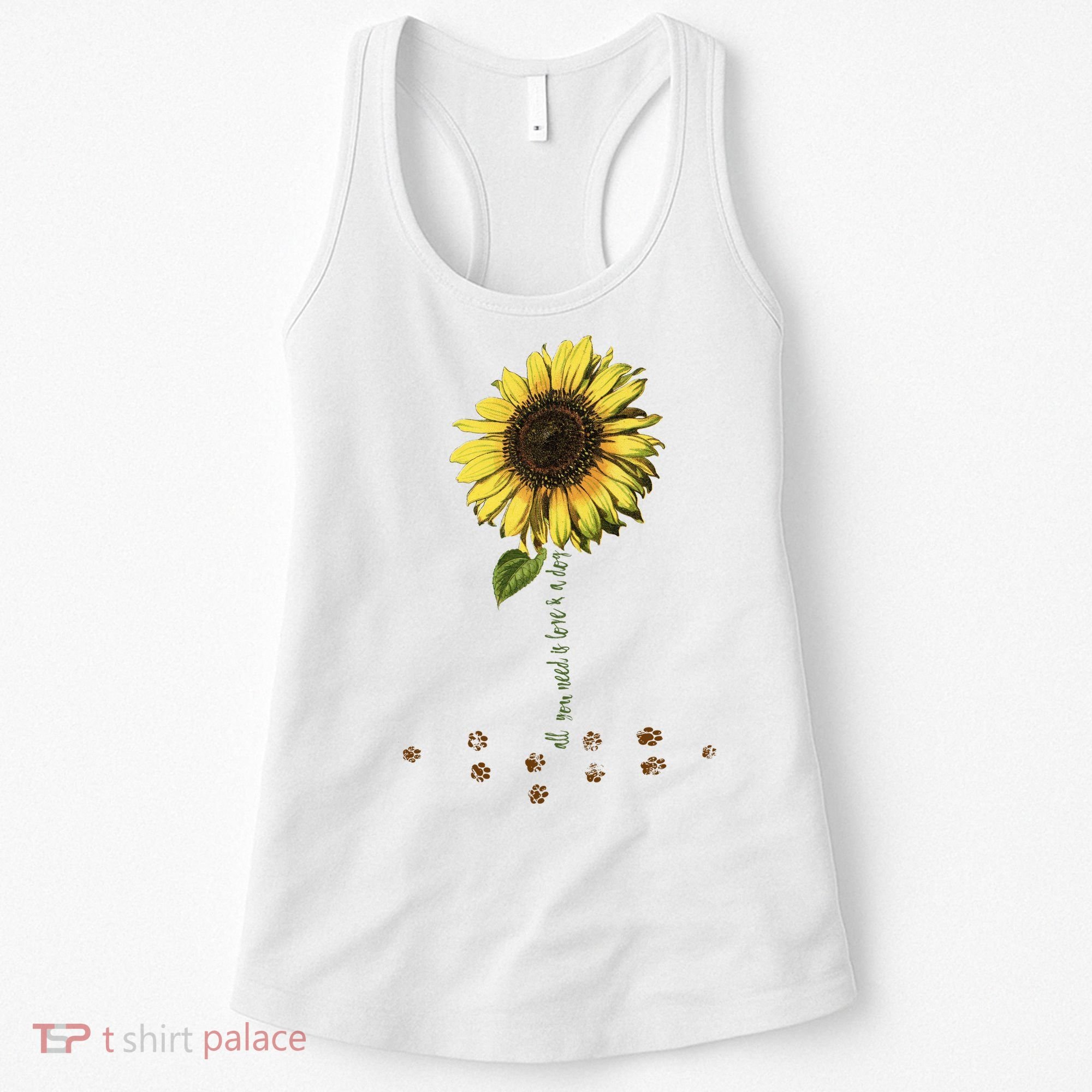 All You Need Is A Dog And Love Sunflower Paw Prints Gift Women's Tank Top