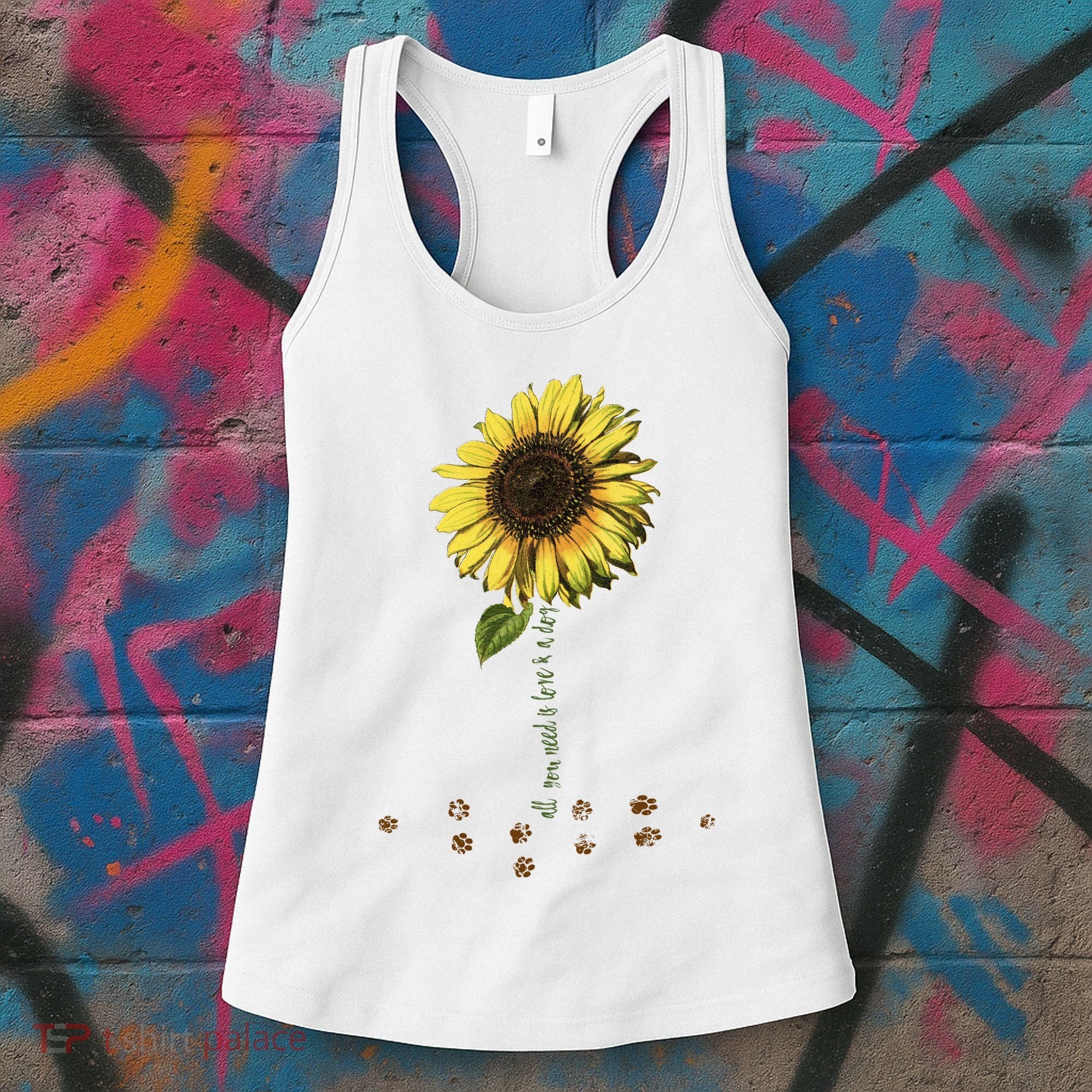 All You Need Is A Dog And Love Sunflower Paw Prints Gift Women's Tank Top