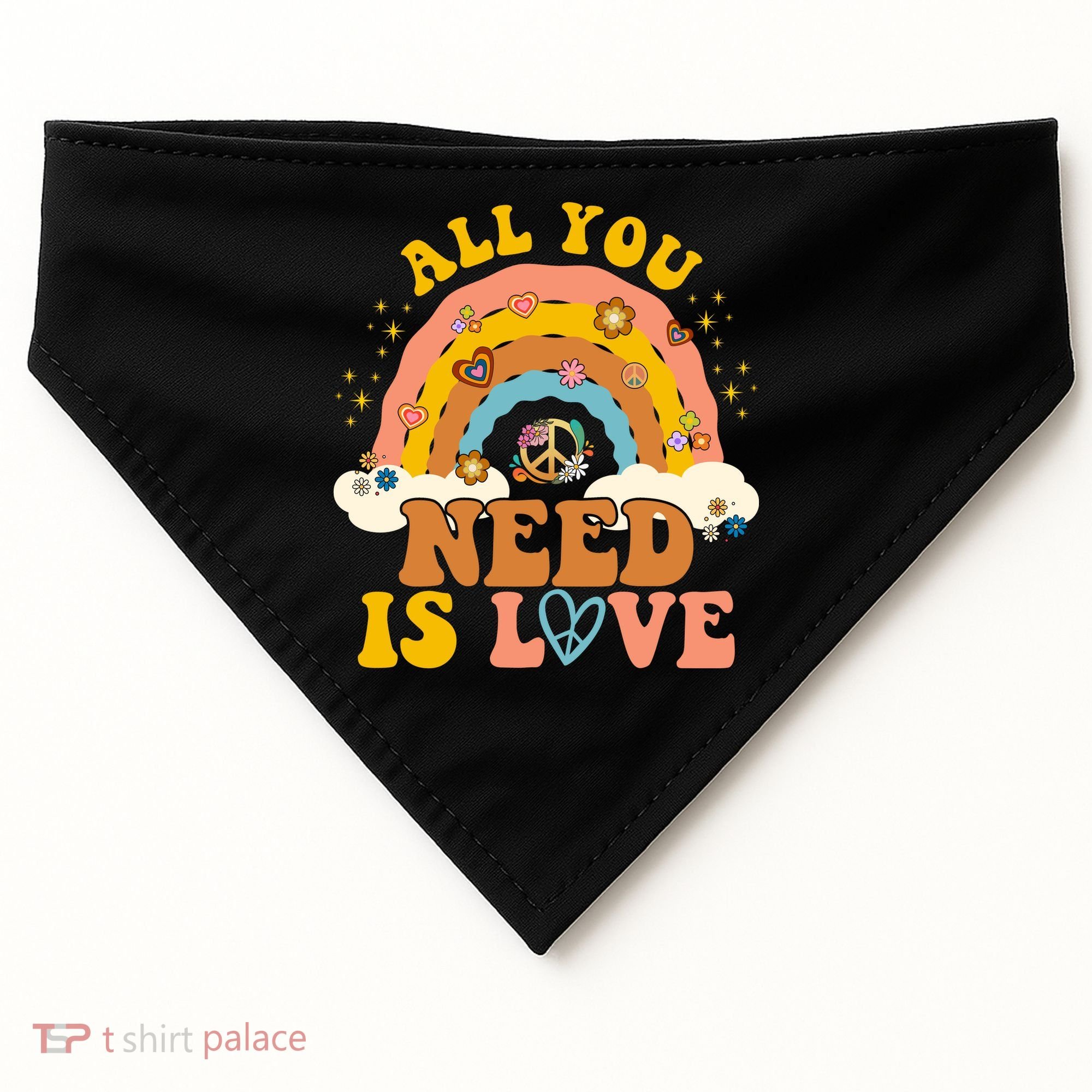 All You Need Is Love Hippie Rainbow Peace USA-Made Doggie Bandana
