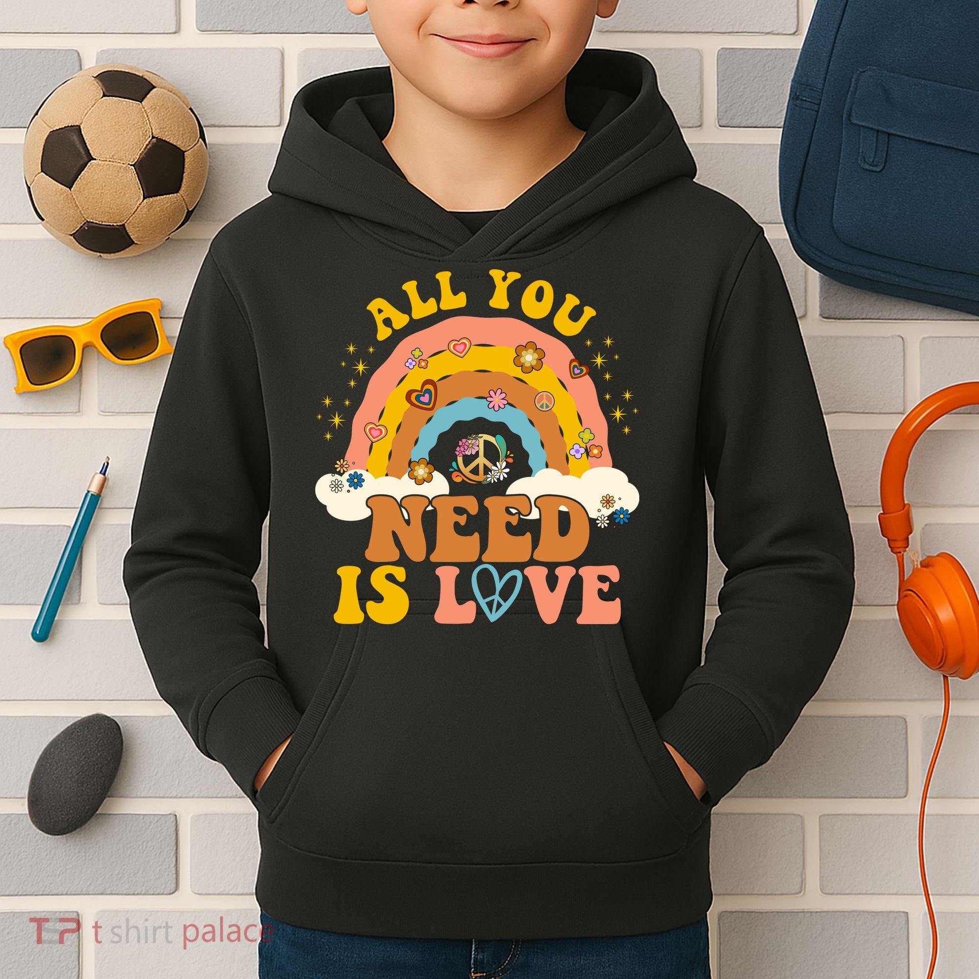 All You Need Is Love Hippie Rainbow Peace Kids Hoodie
