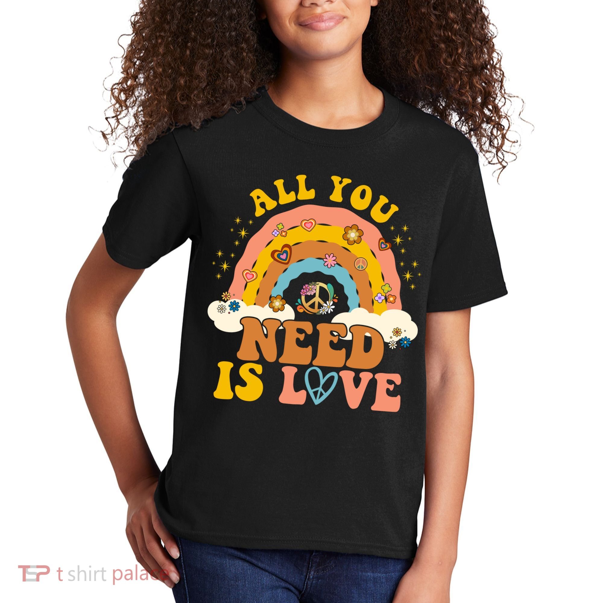 All You Need Is Love Hippie Rainbow Peace Kids T-Shirt