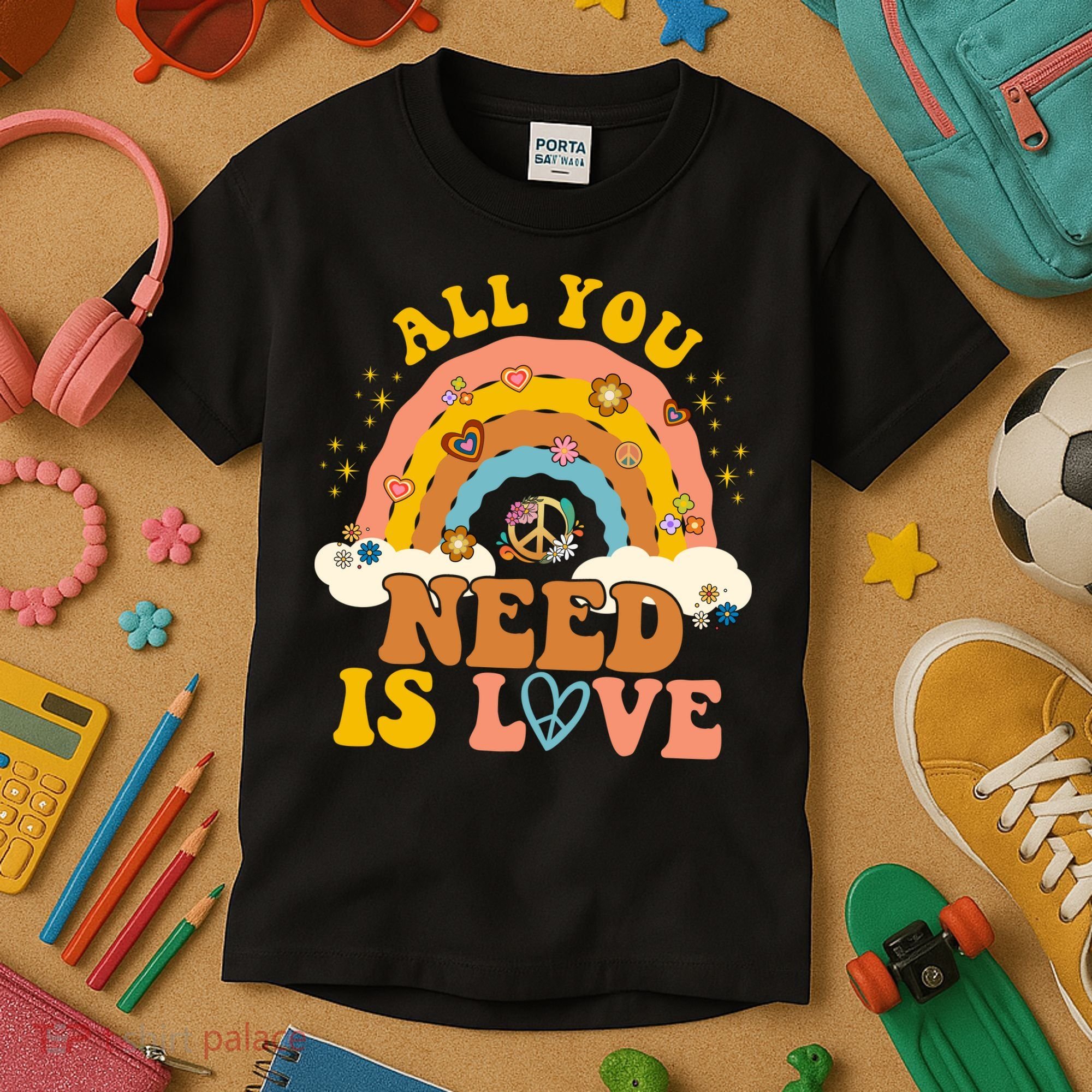 All You Need Is Love Hippie Rainbow Peace Kids T-Shirt