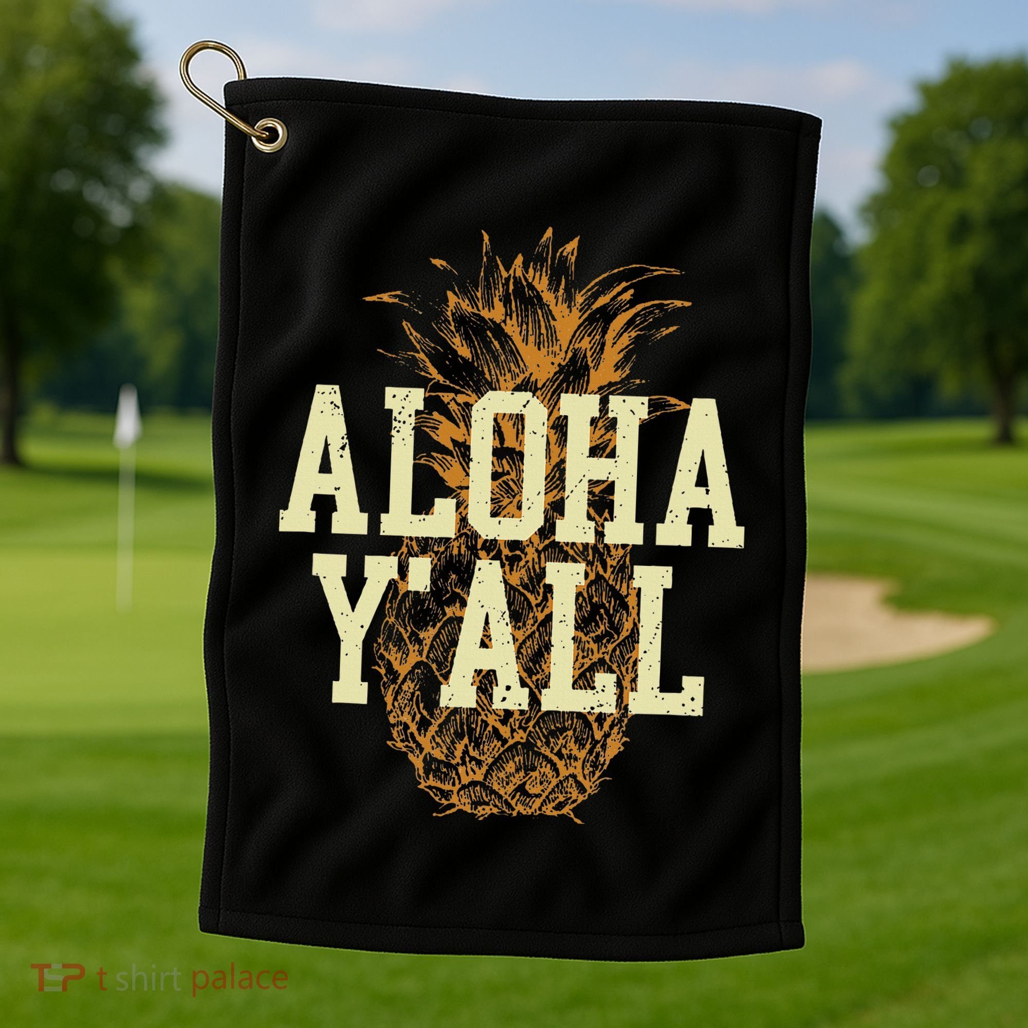 Aloha Yall Pineapple Vacation Hawaiian Golf Towel