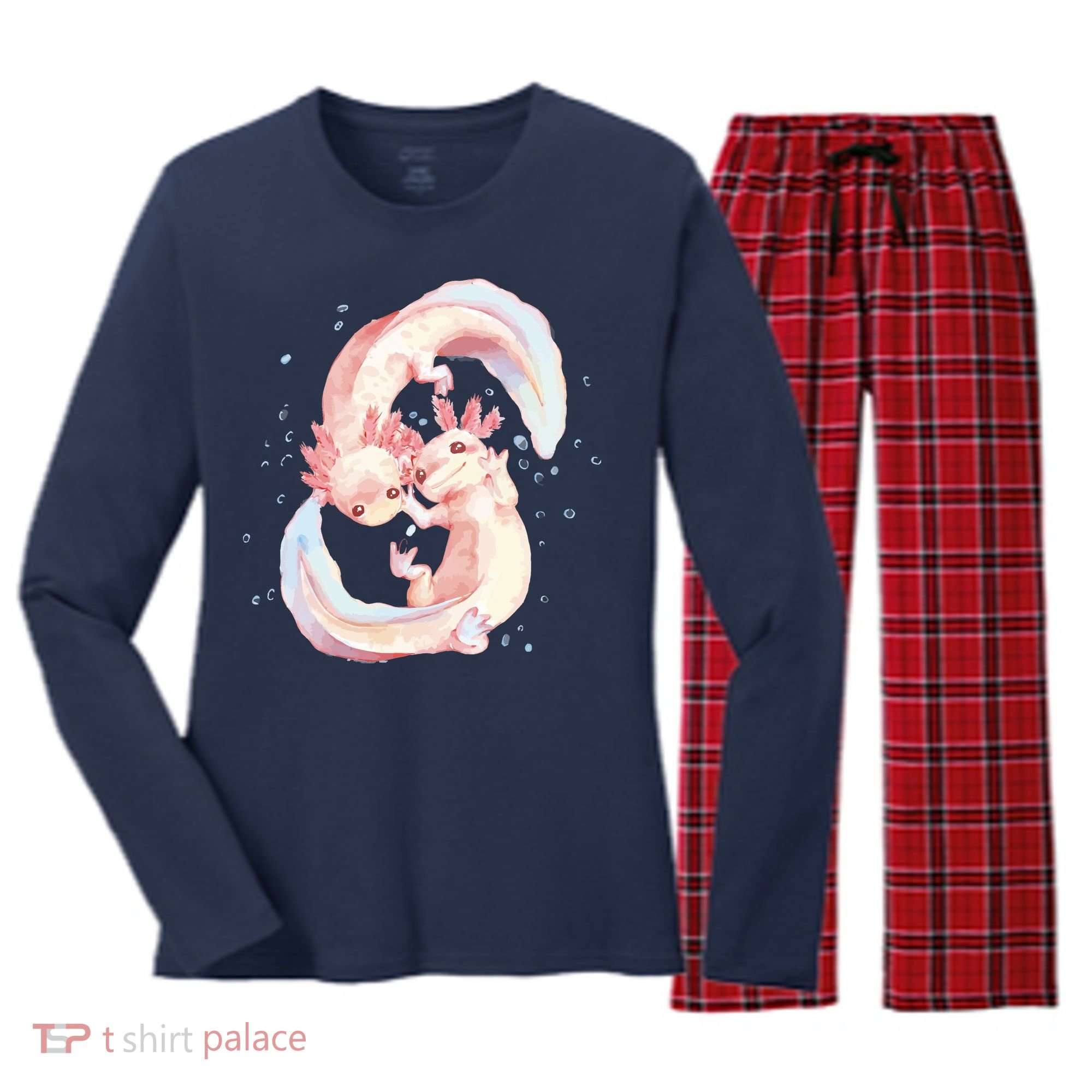 Axolotl Ying Yang Women's Long Sleeve Flannel Pajama Set 