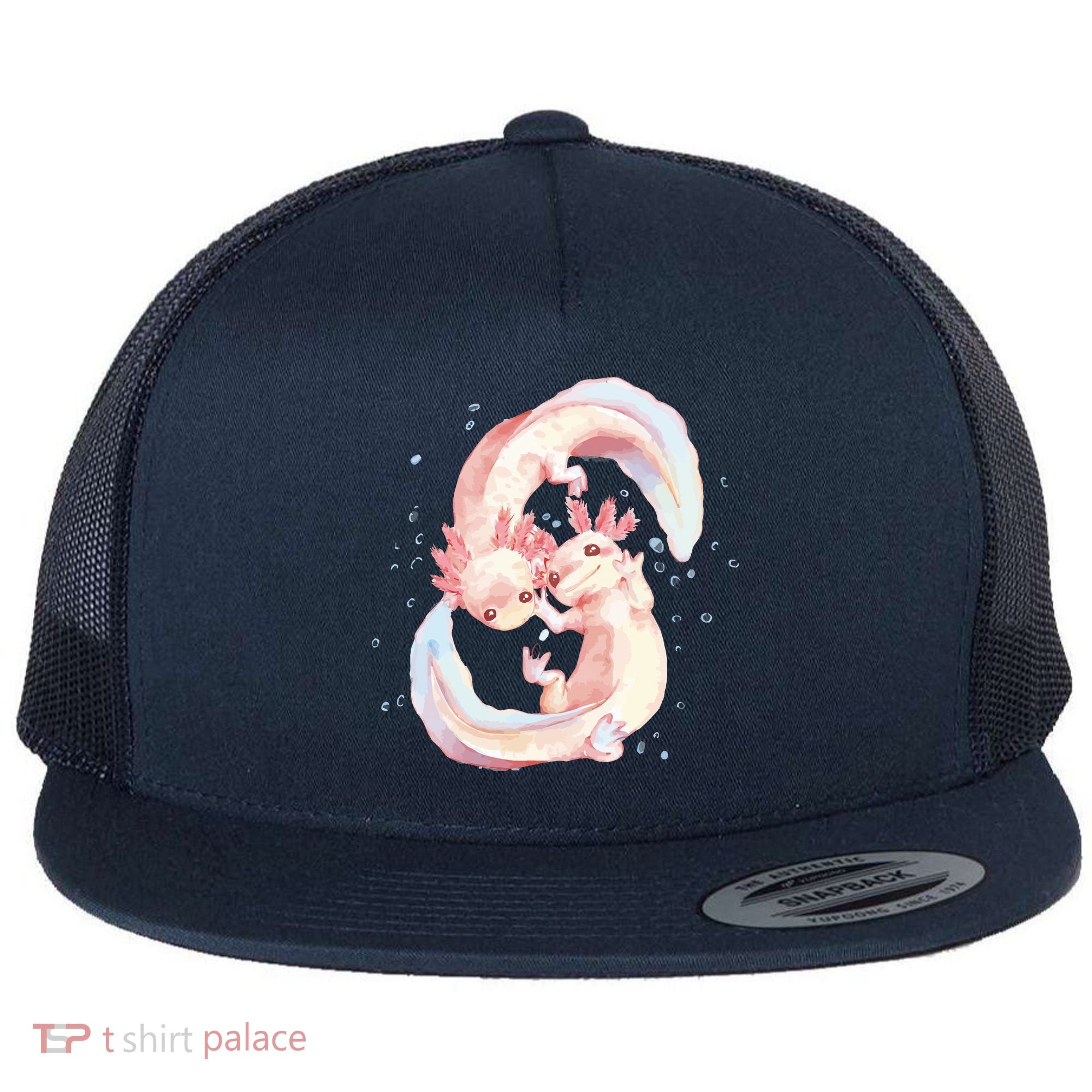 Axolotl Ying Yang Flat Bill Trucker Hat
