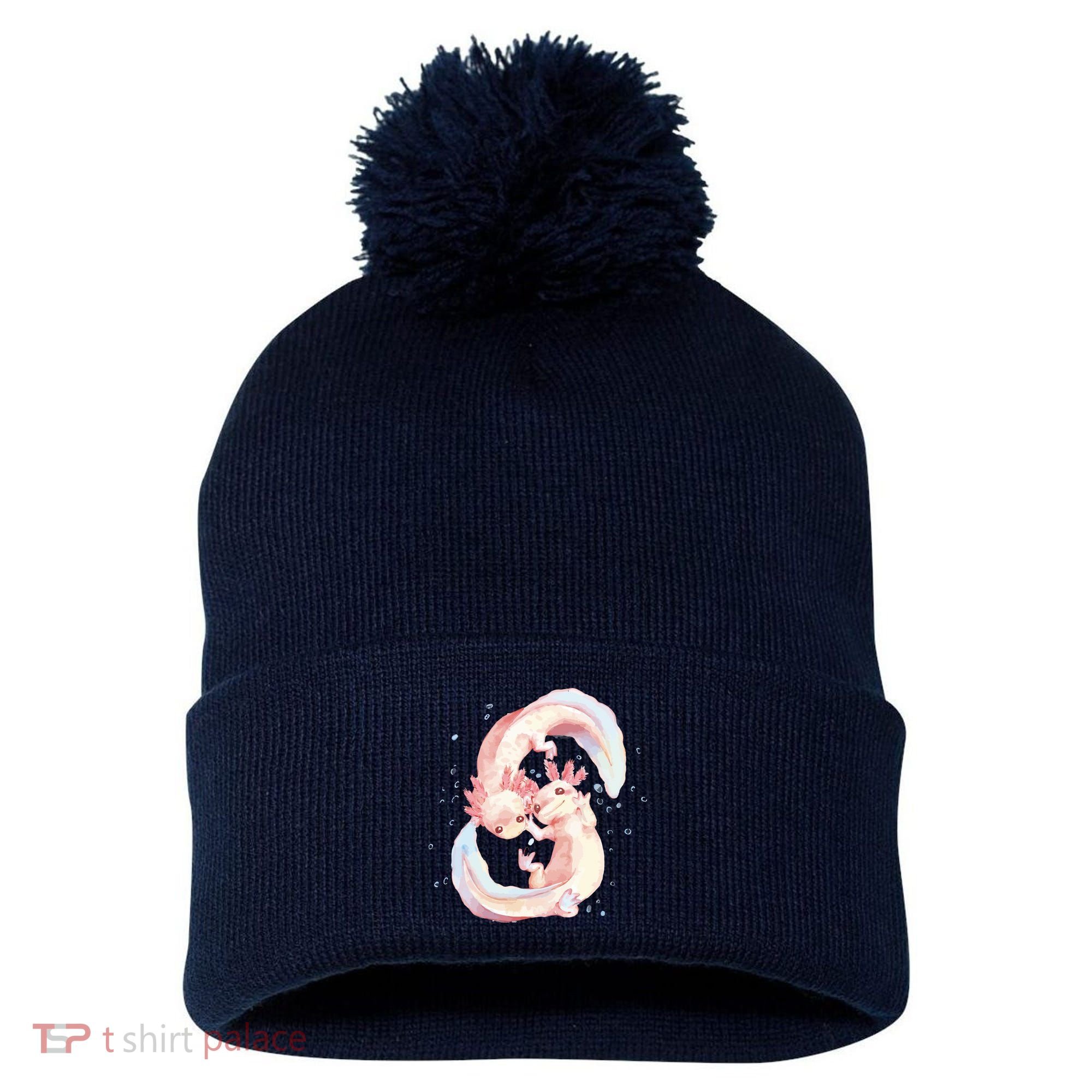 Axolotl Ying Yang Pom Pom 12in Knit Beanie