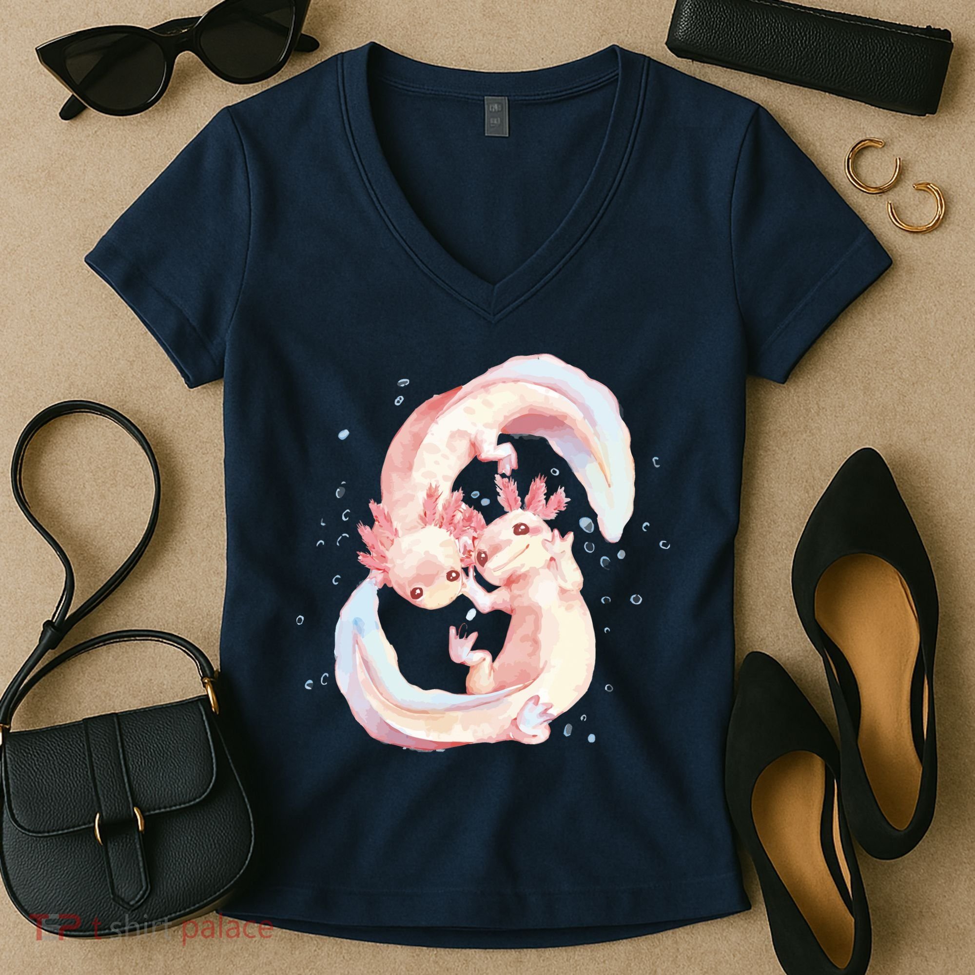 Axolotl Ying Yang Women's V-Neck T-Shirt