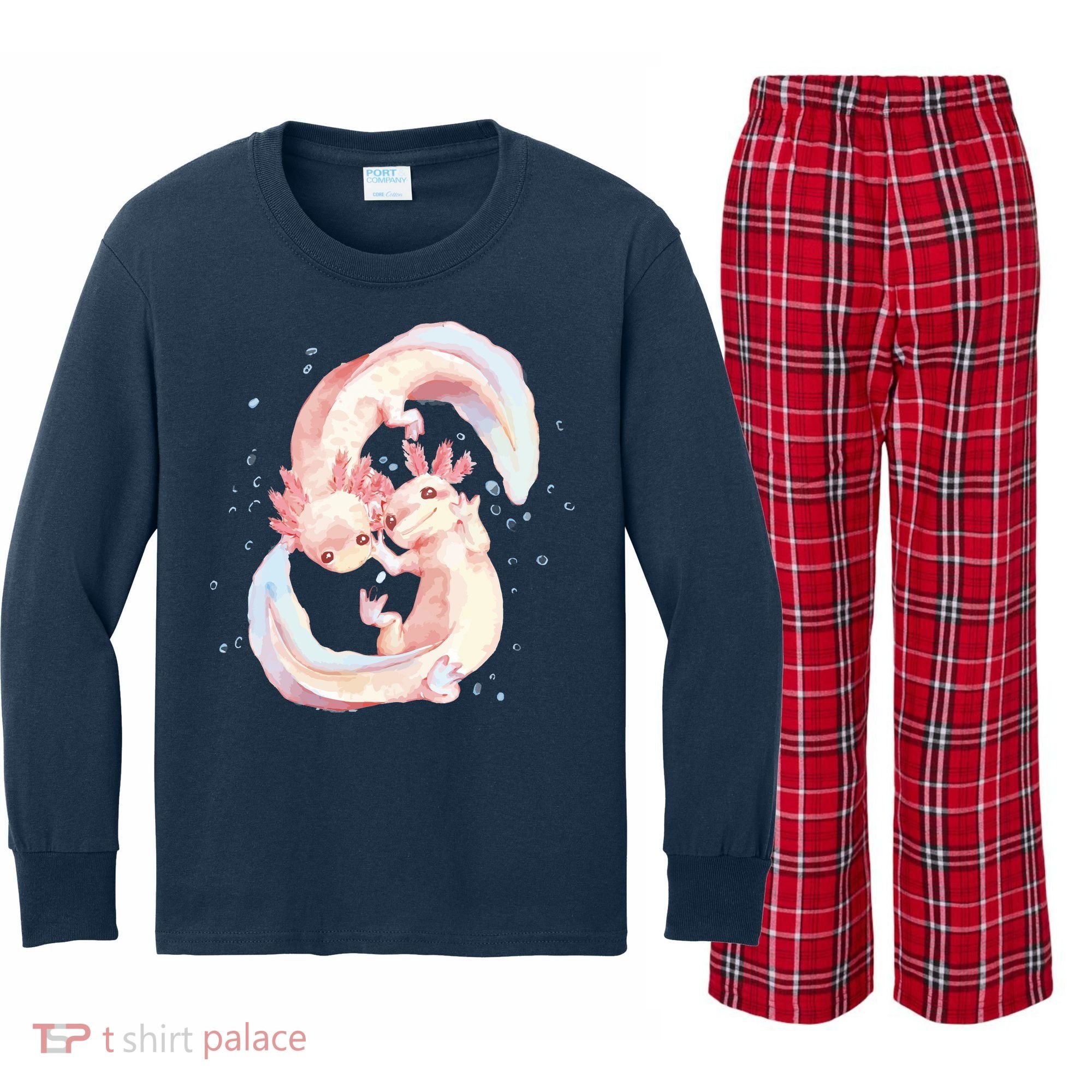 Axolotl Ying Yang Kids Long Sleeve Plaid Pajama Set