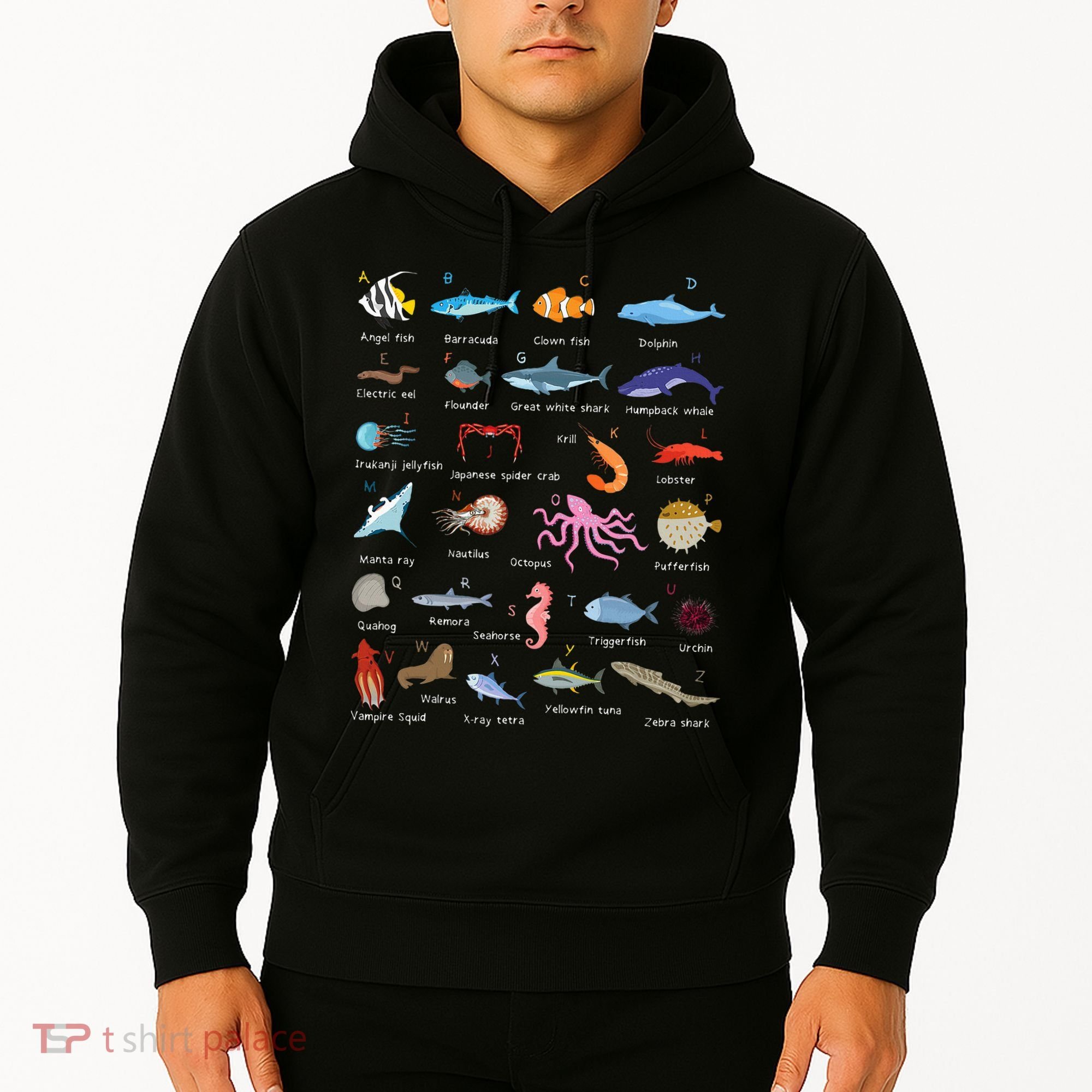 A Z Ocean Life Exploration Sea Creatures Alphabet Hoodie