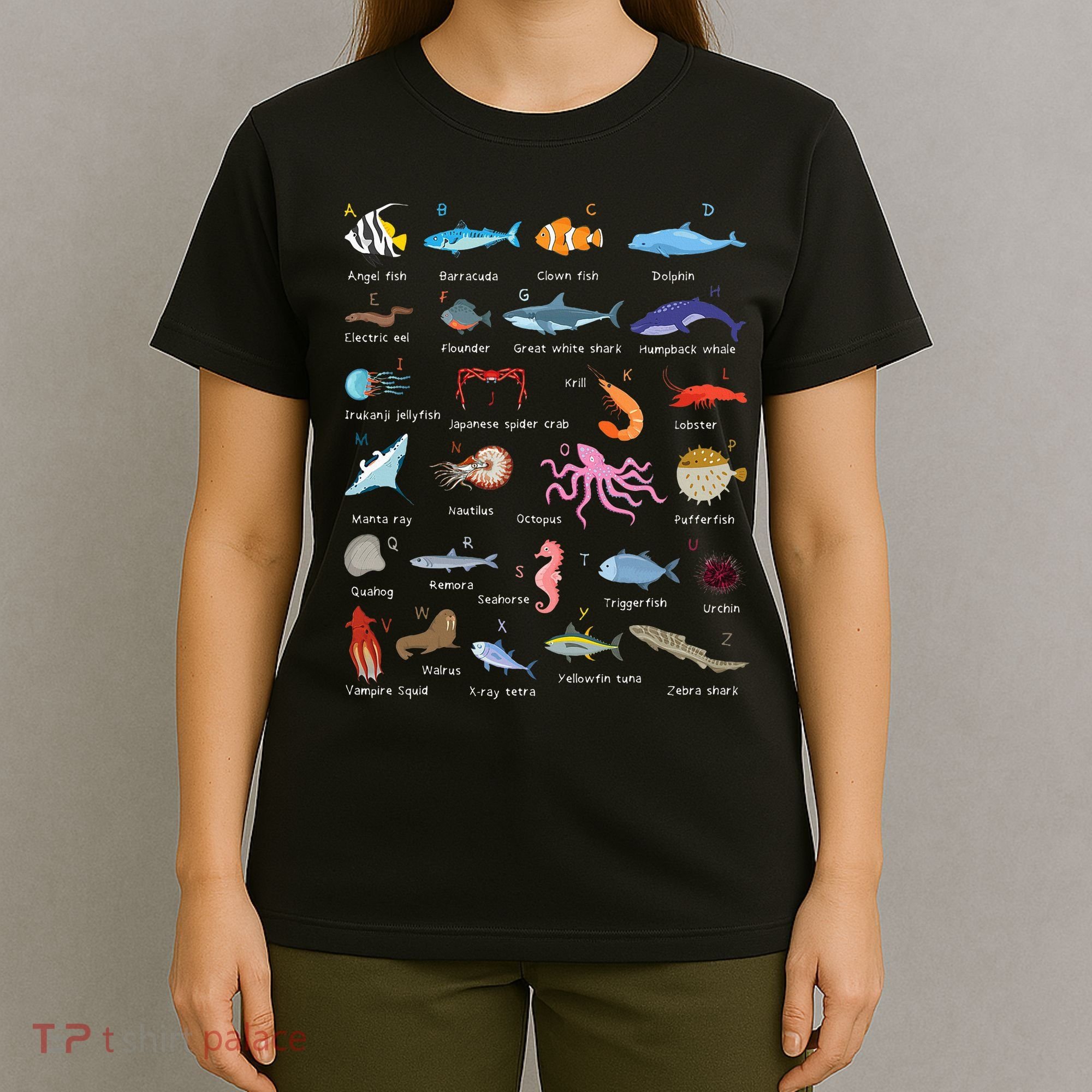 A Z Ocean Life Exploration Sea Creatures Alphabet T-Shirt