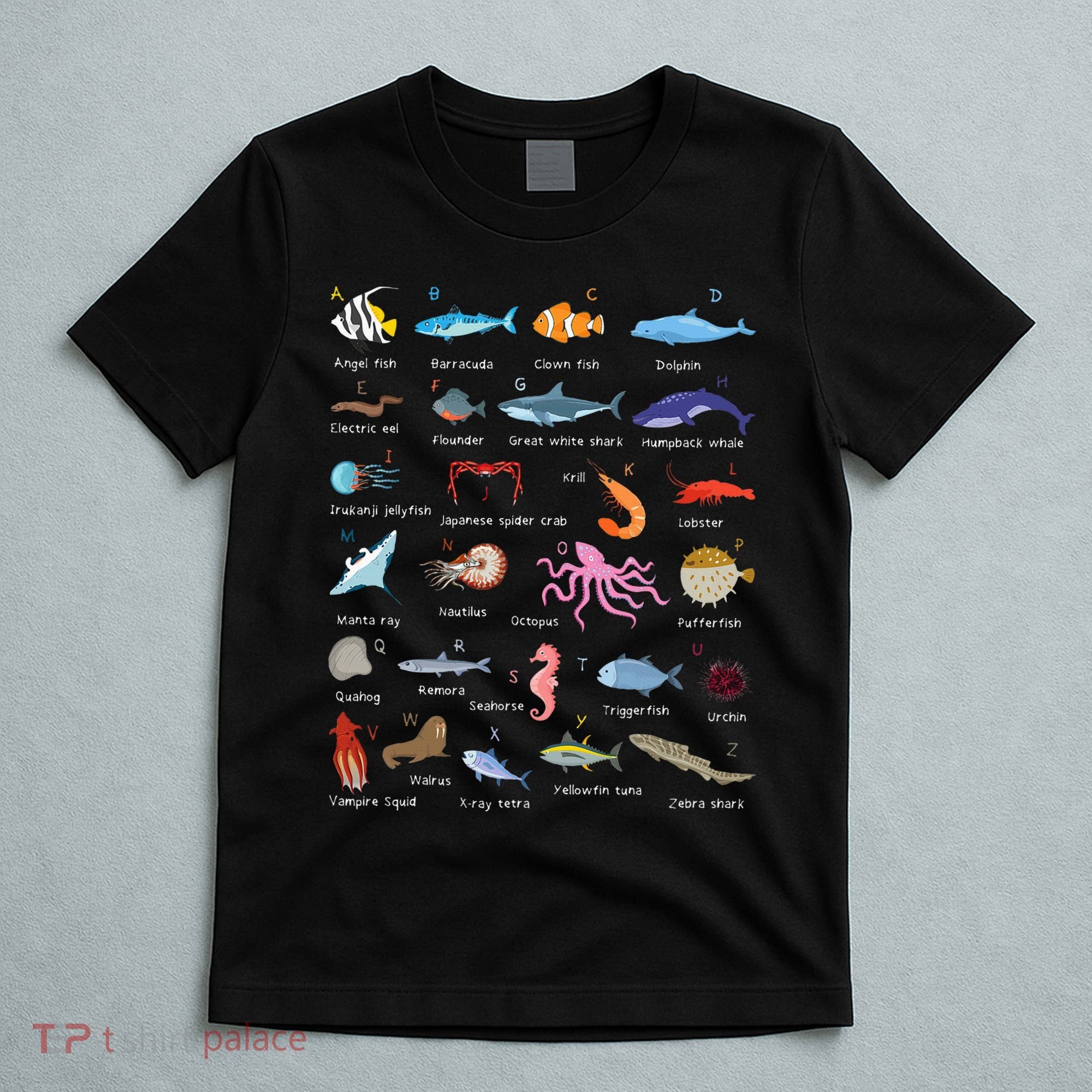 A Z Ocean Life Exploration Sea Creatures Alphabet T-Shirt