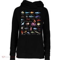 A Z Ocean Life Exploration Sea Creatures Alphabet Womens Funnel Neck Pullover Hood thumb 0