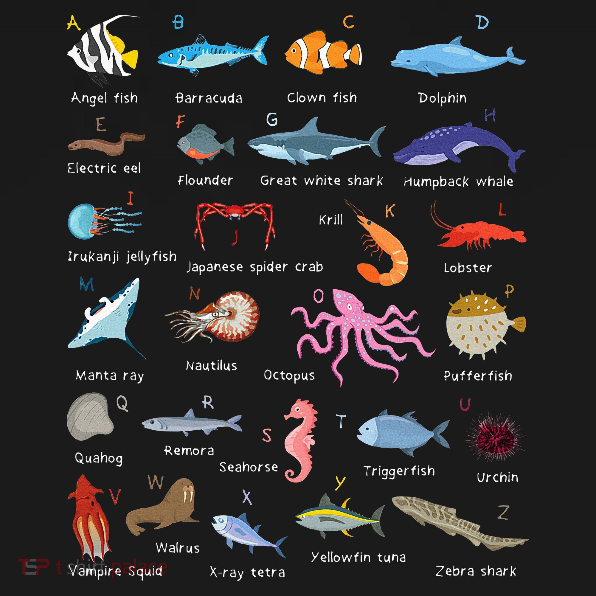 A Z Ocean Life Exploration Sea Creatures Alphabet Women's Tank Top