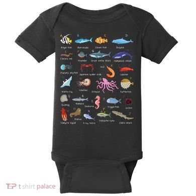 A Z Ocean Life Exploration Sea Creatures Alphabet Baby Bodysuit