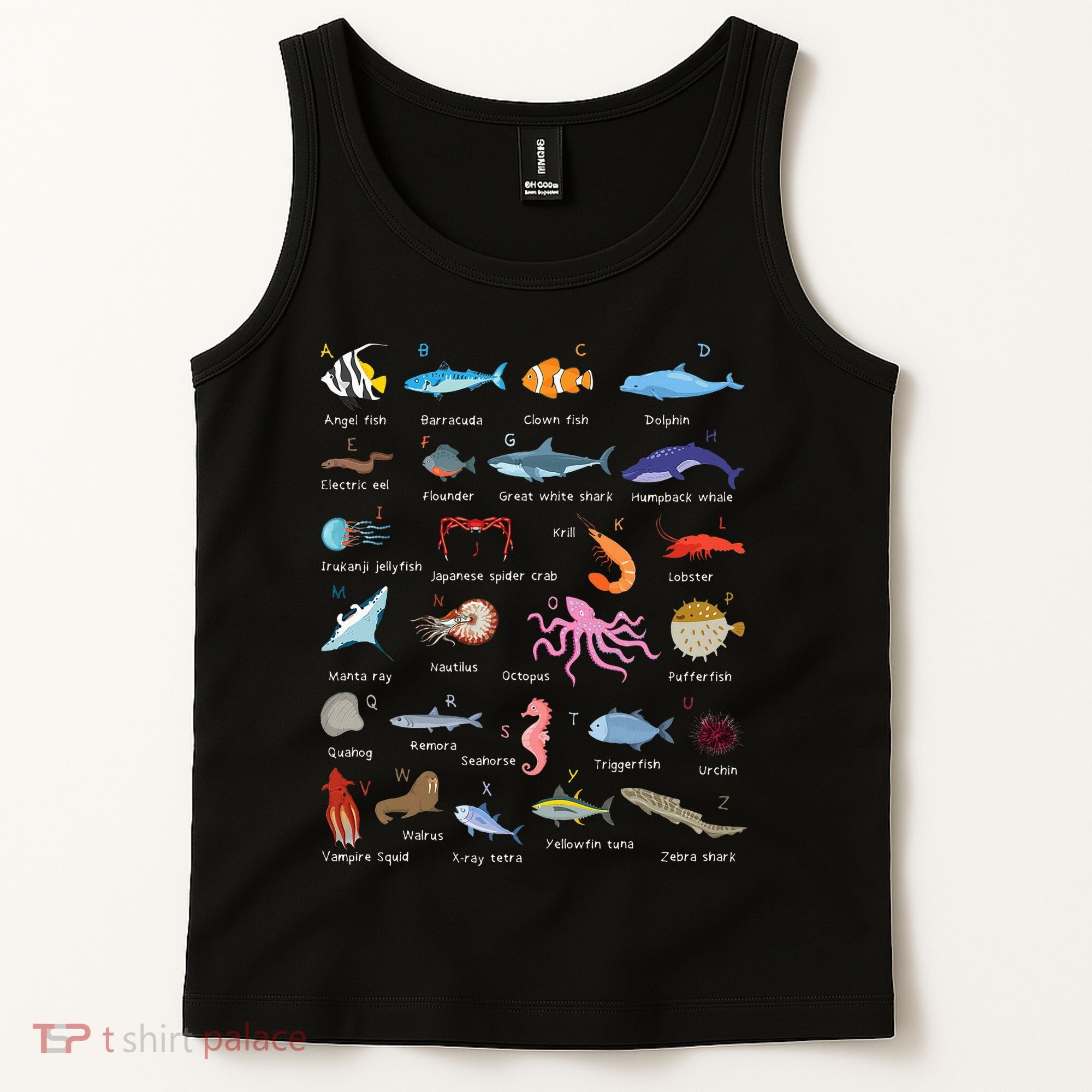 A Z Ocean Life Exploration Sea Creatures Alphabet Tank Top