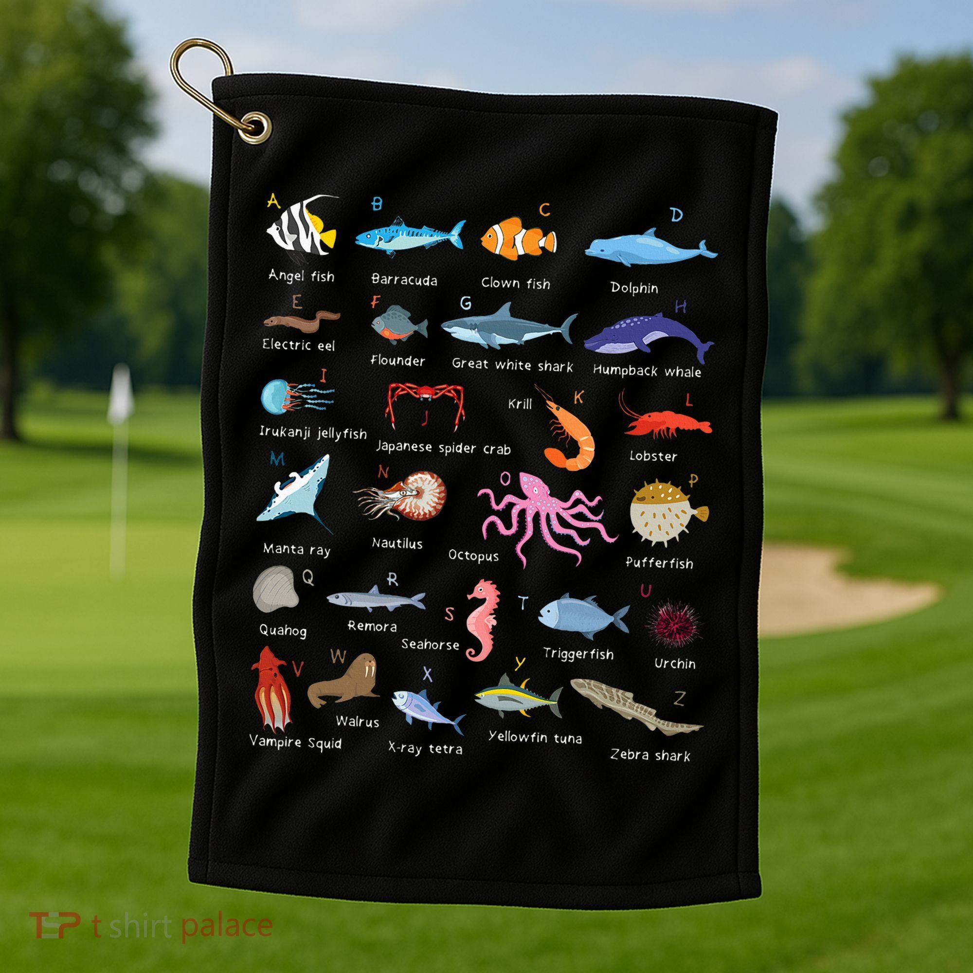 A Z Ocean Life Exploration Sea Creatures Alphabet Golf Towel