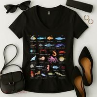 A Z Ocean Life Exploration Sea Creatures Alphabet Women's V-Neck T-Shirt thumb 2