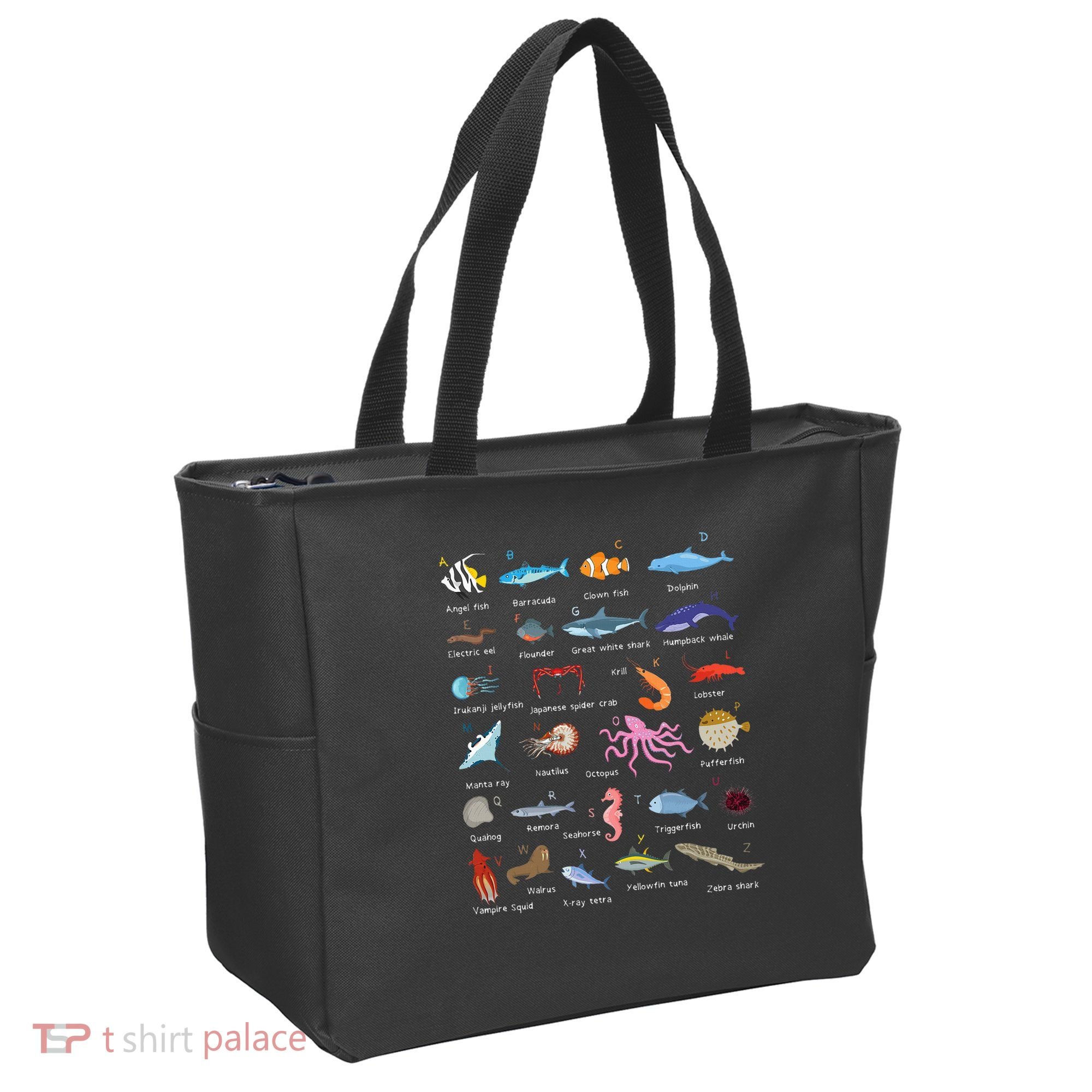 A Z Ocean Life Exploration Sea Creatures Alphabet Tote Bag