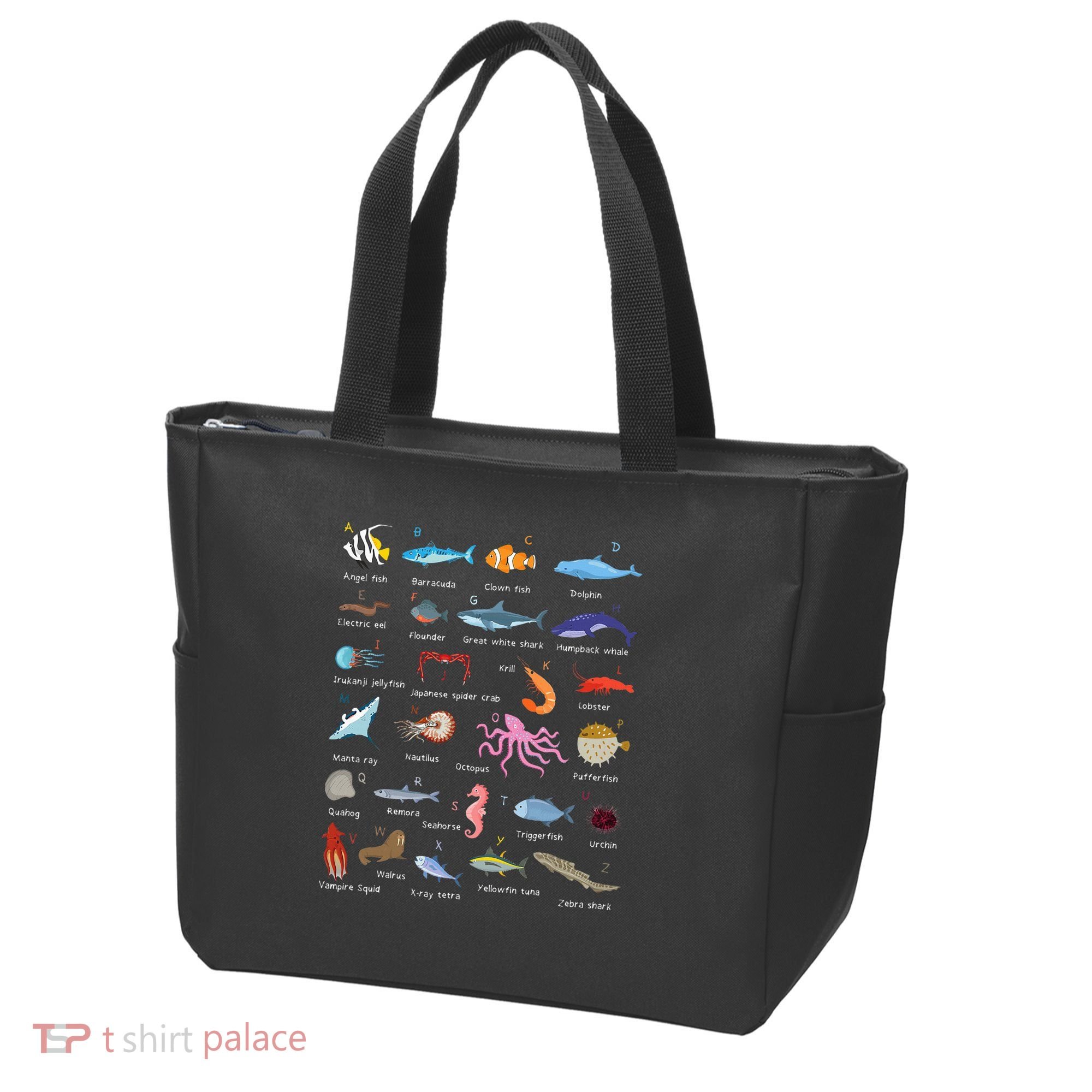 A Z Ocean Life Exploration Sea Creatures Alphabet Tote Bag