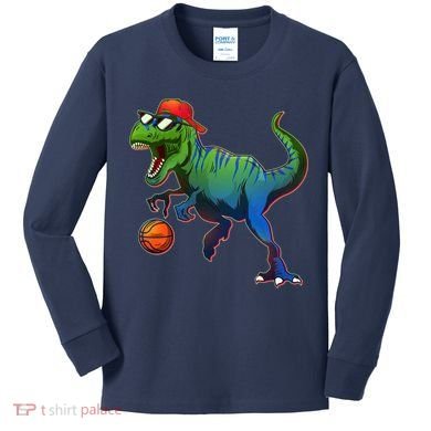B-Ball T-Rex Kids Long Sleeve Shirt