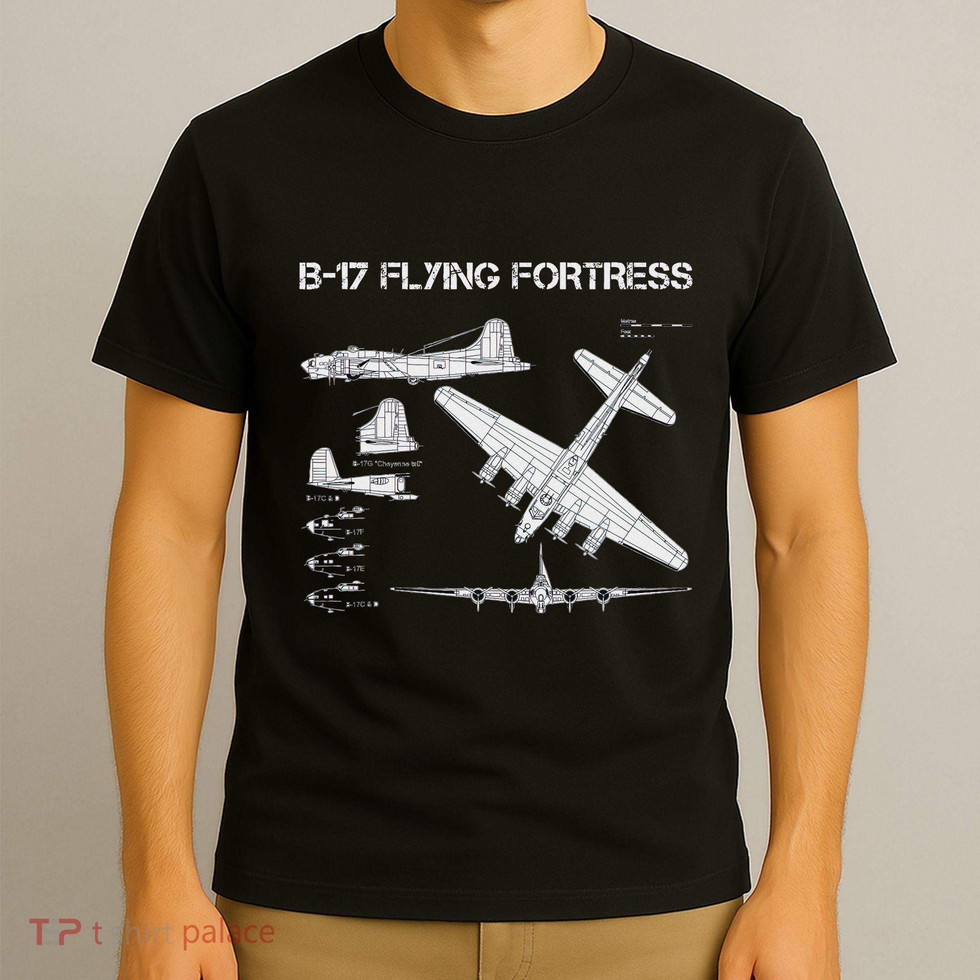 B 17 Flying Fortress Ww2 Heavy Bomber Aircraft Blueprint T-Shirt