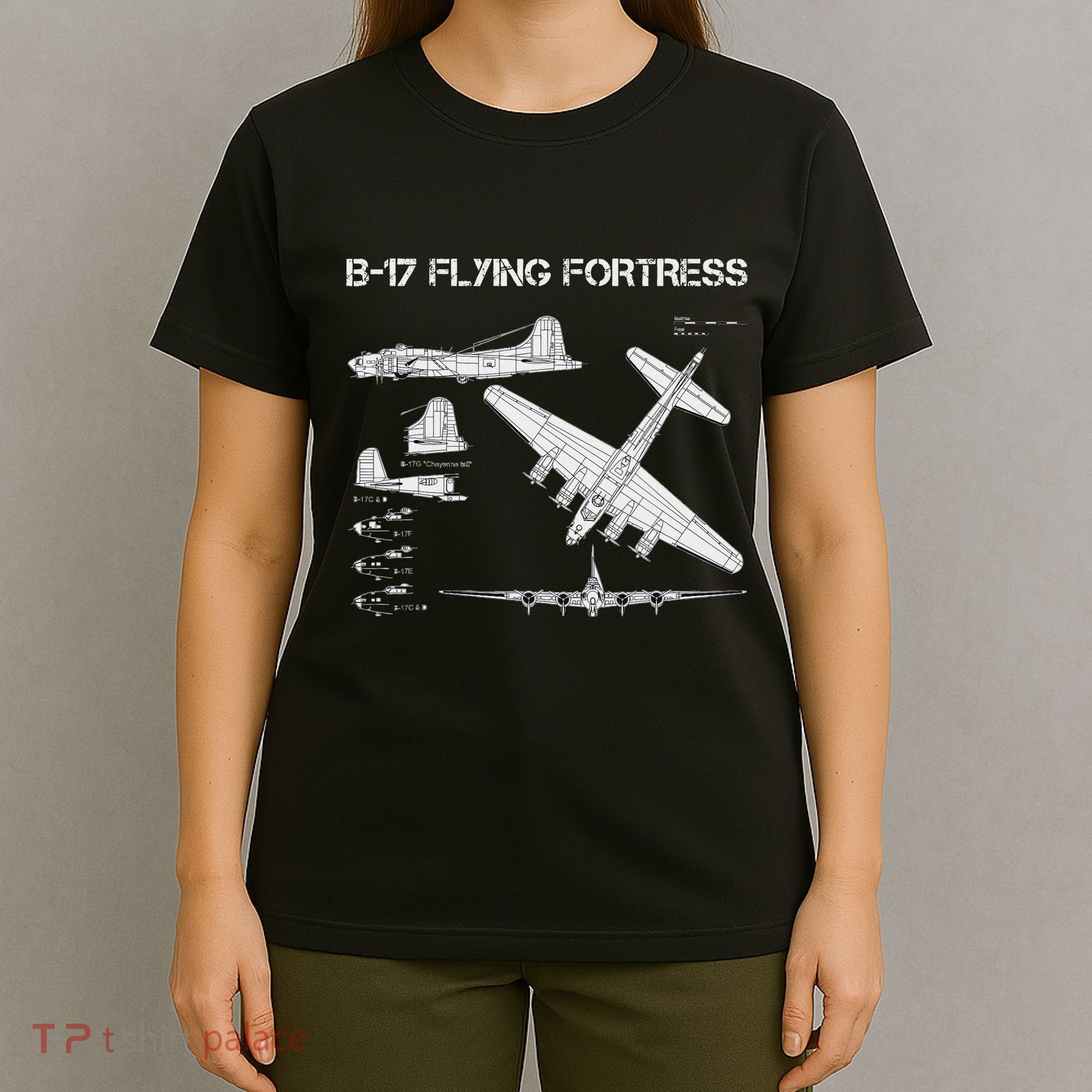 B 17 Flying Fortress Ww2 Heavy Bomber Aircraft Blueprint T-Shirt