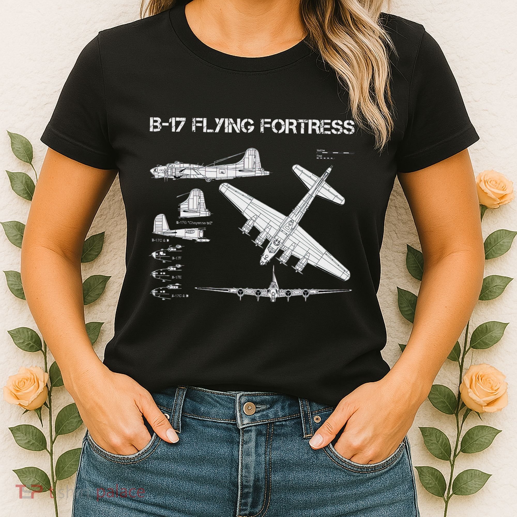 B 17 Flying Fortress Ww2 Heavy Bomber Aircraft Blueprint Women's T-Shirt