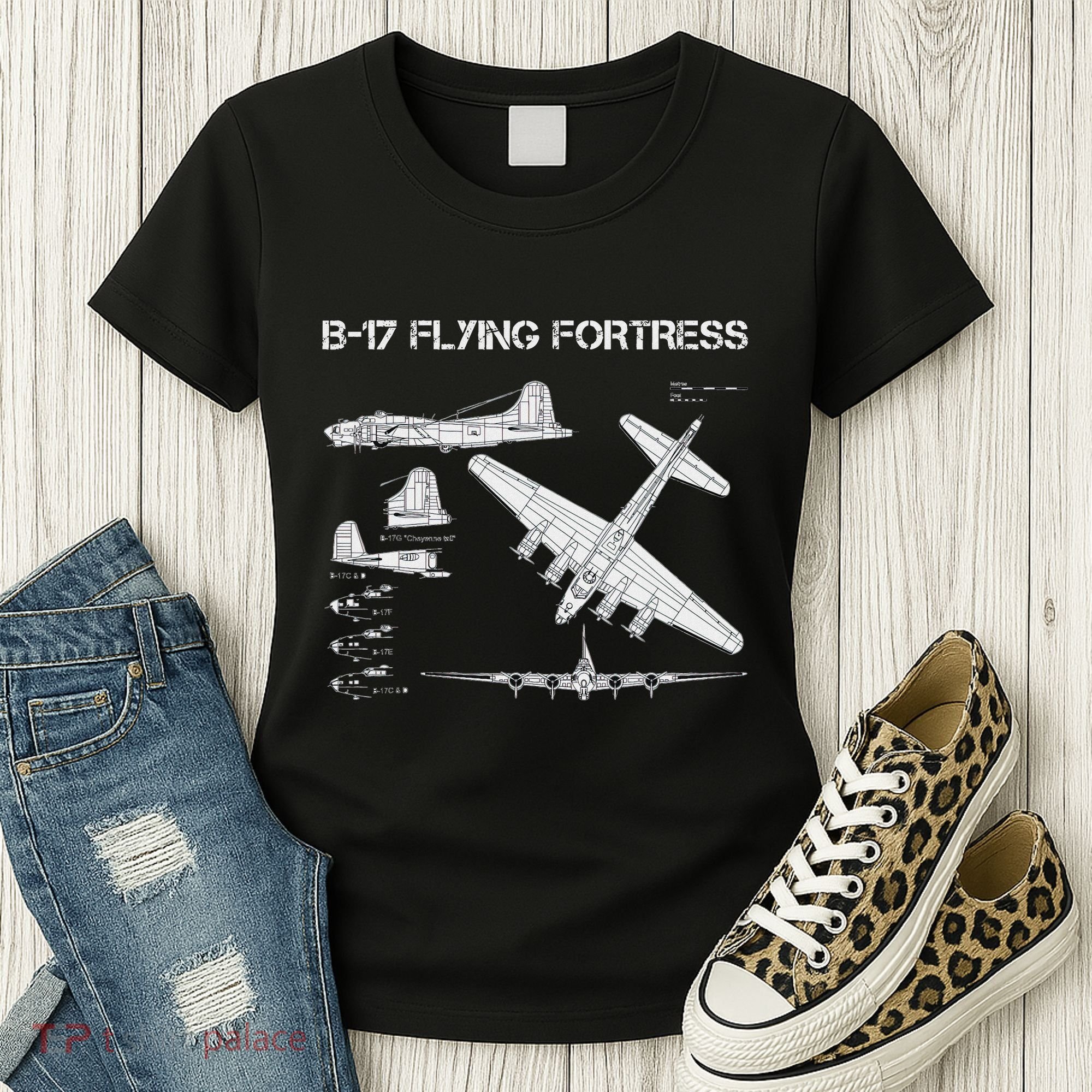 B 17 Flying Fortress Ww2 Heavy Bomber Aircraft Blueprint Women's T-Shirt