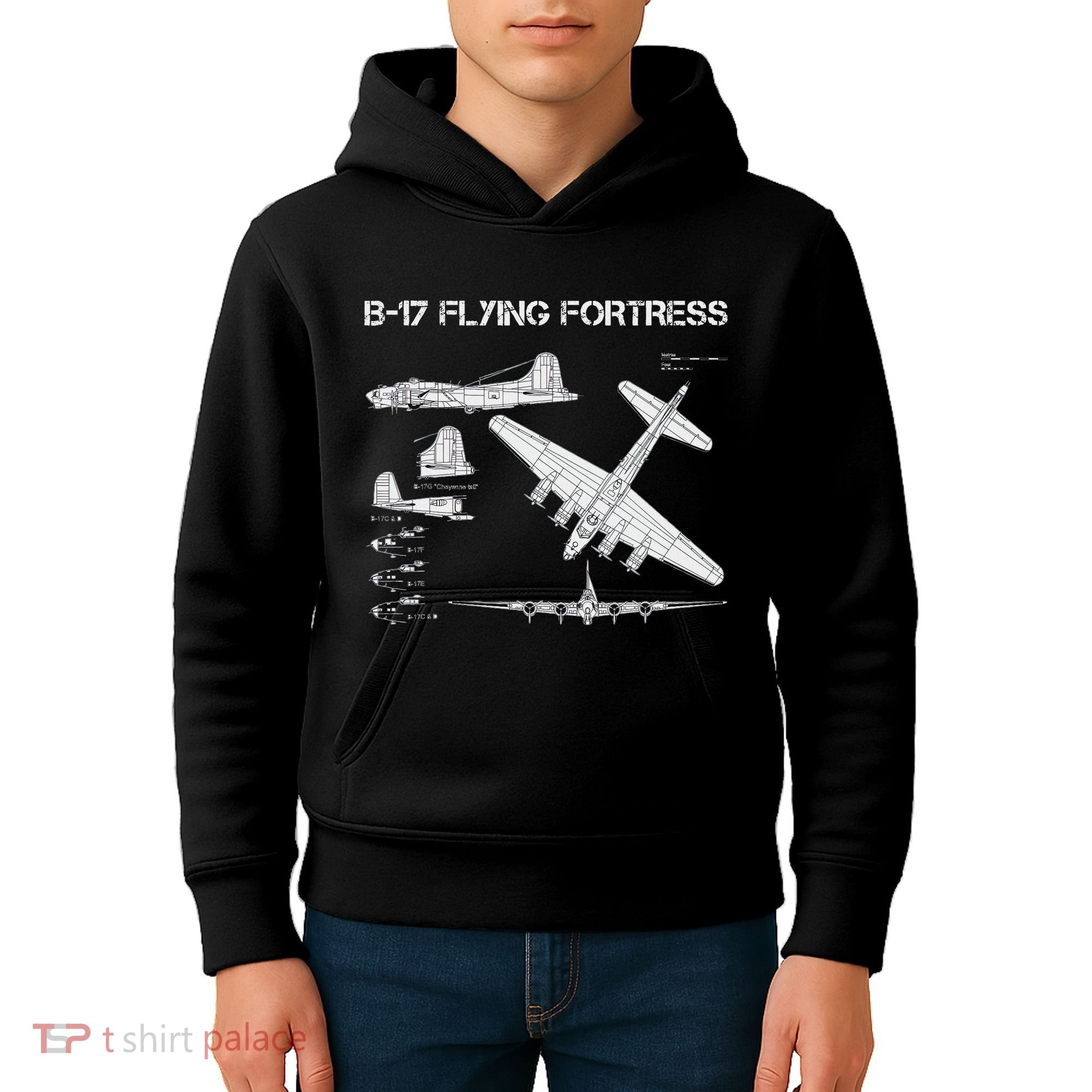 B 17 Flying Fortress Ww2 Heavy Bomber Aircraft Blueprint Kids Hoodie