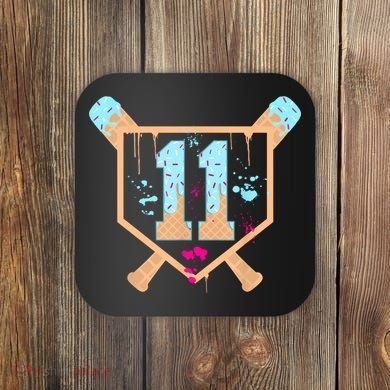 Baseball 11 Year Old Ice Cream Drip 11th Birthday Boy 11  Coaster