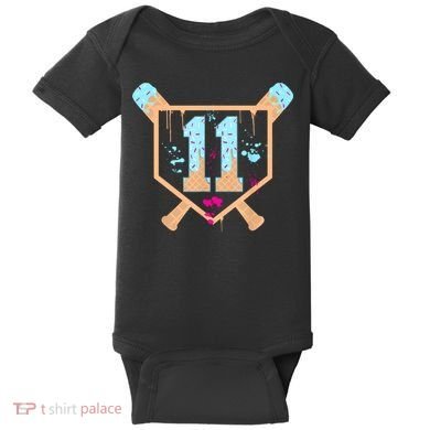 Baseball 11 Year Old Ice Cream Drip 11th Birthday Boy 11  Baby Bodysuit