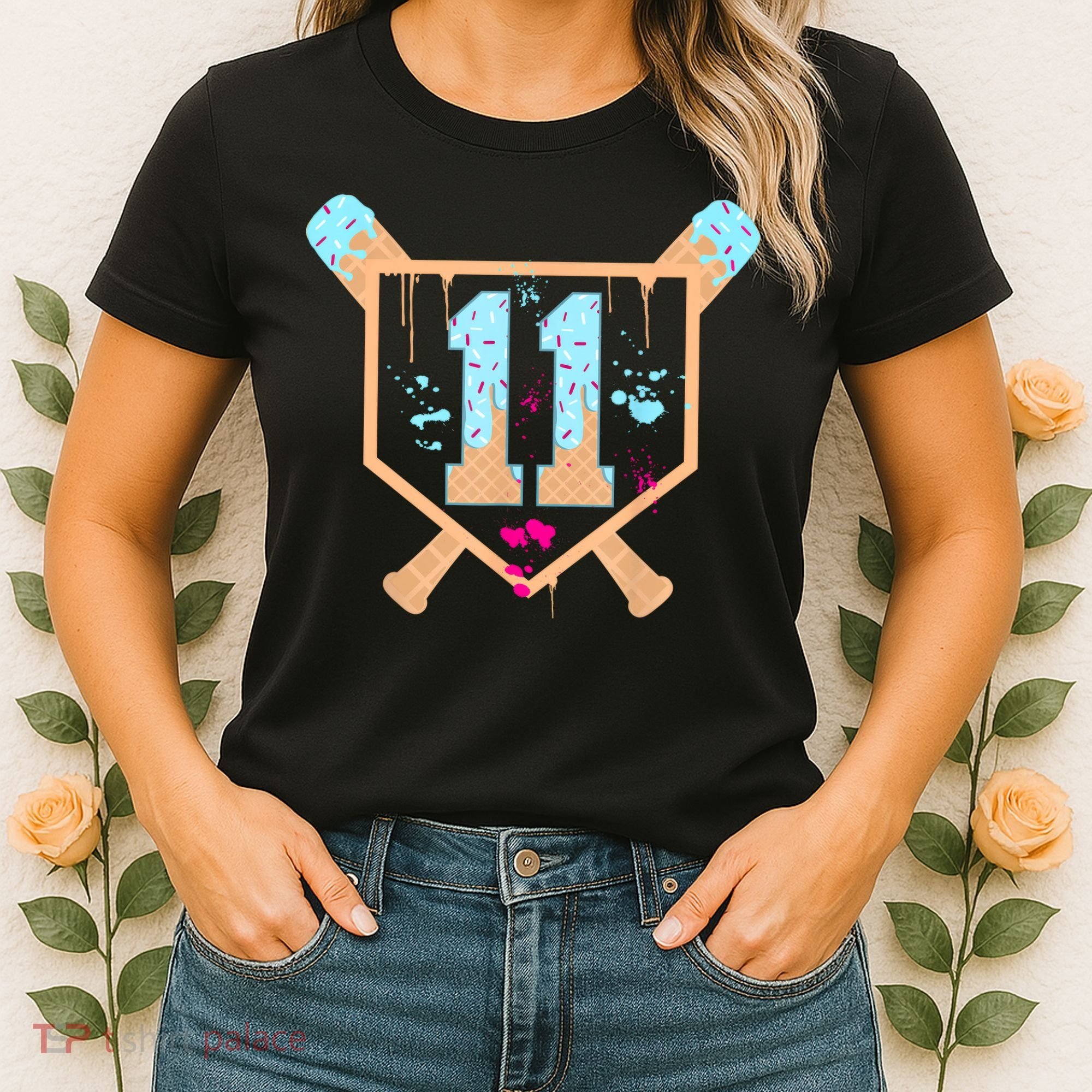 Baseball 11 Year Old Ice Cream Drip 11th Birthday Boy 11  Women's T-Shirt